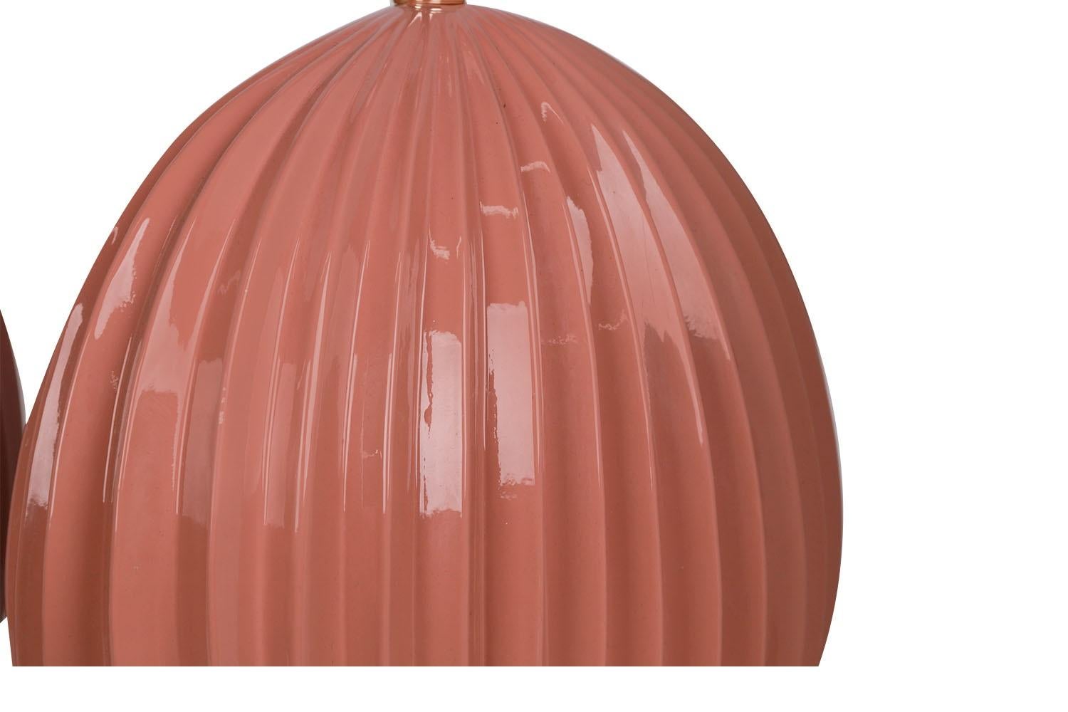 Vintage Postmodern Pink Mauve Ceramic Table Lamps Pair 4