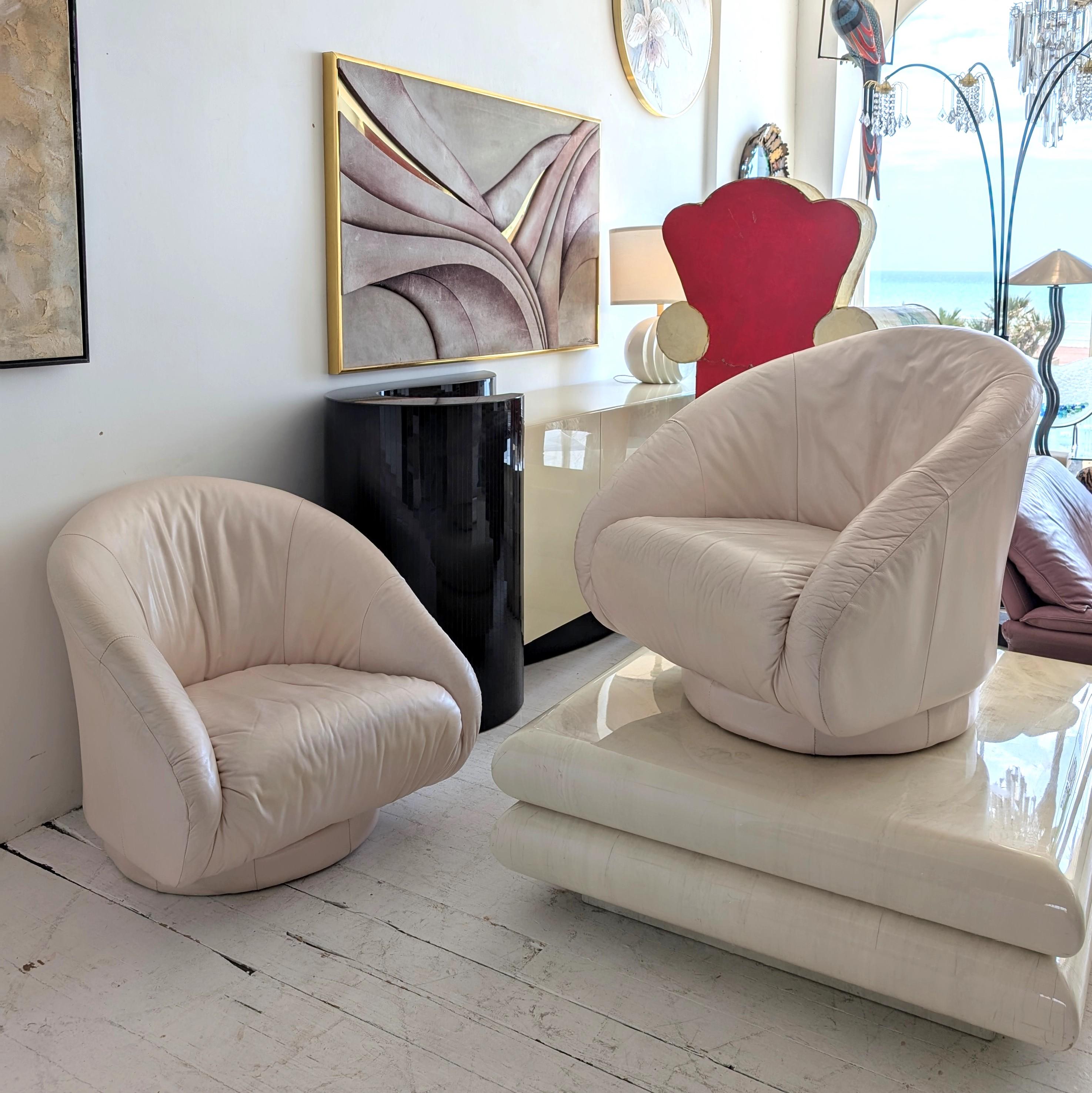 Vintage Postmoderner Dreh-Loungesessel aus rosa perlenbesetztem Leder, Natuzzi 1980er Jahre im Angebot 2