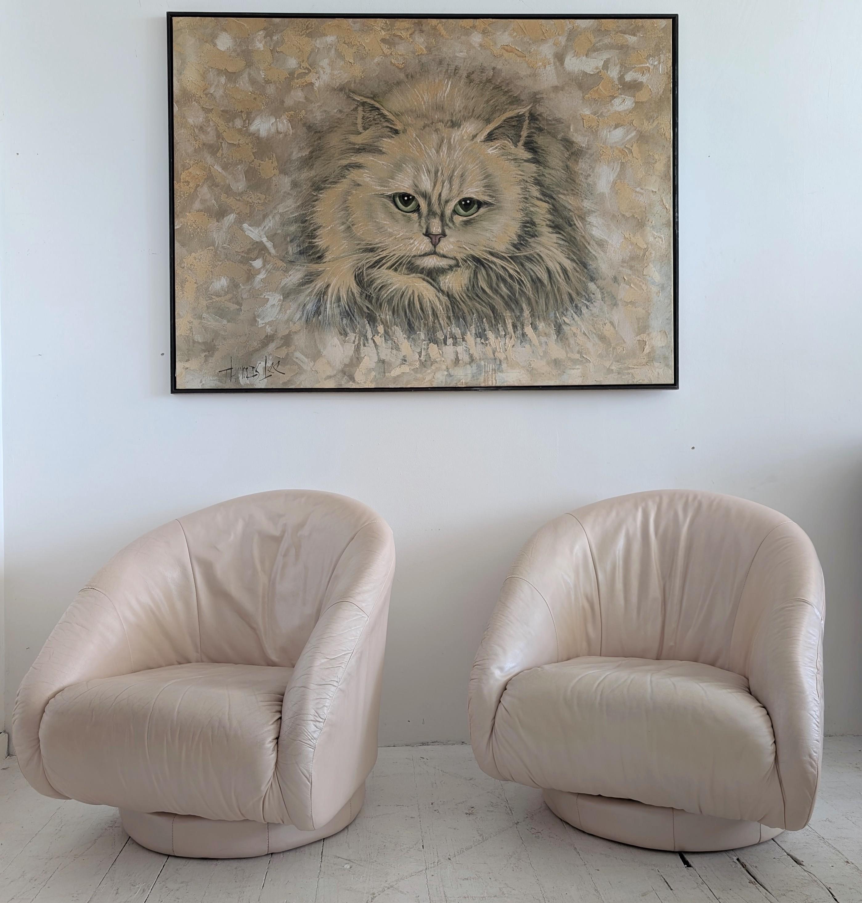Vintage Postmoderner Dreh-Loungesessel aus rosa perlenbesetztem Leder, Natuzzi 1980er Jahre im Angebot 4