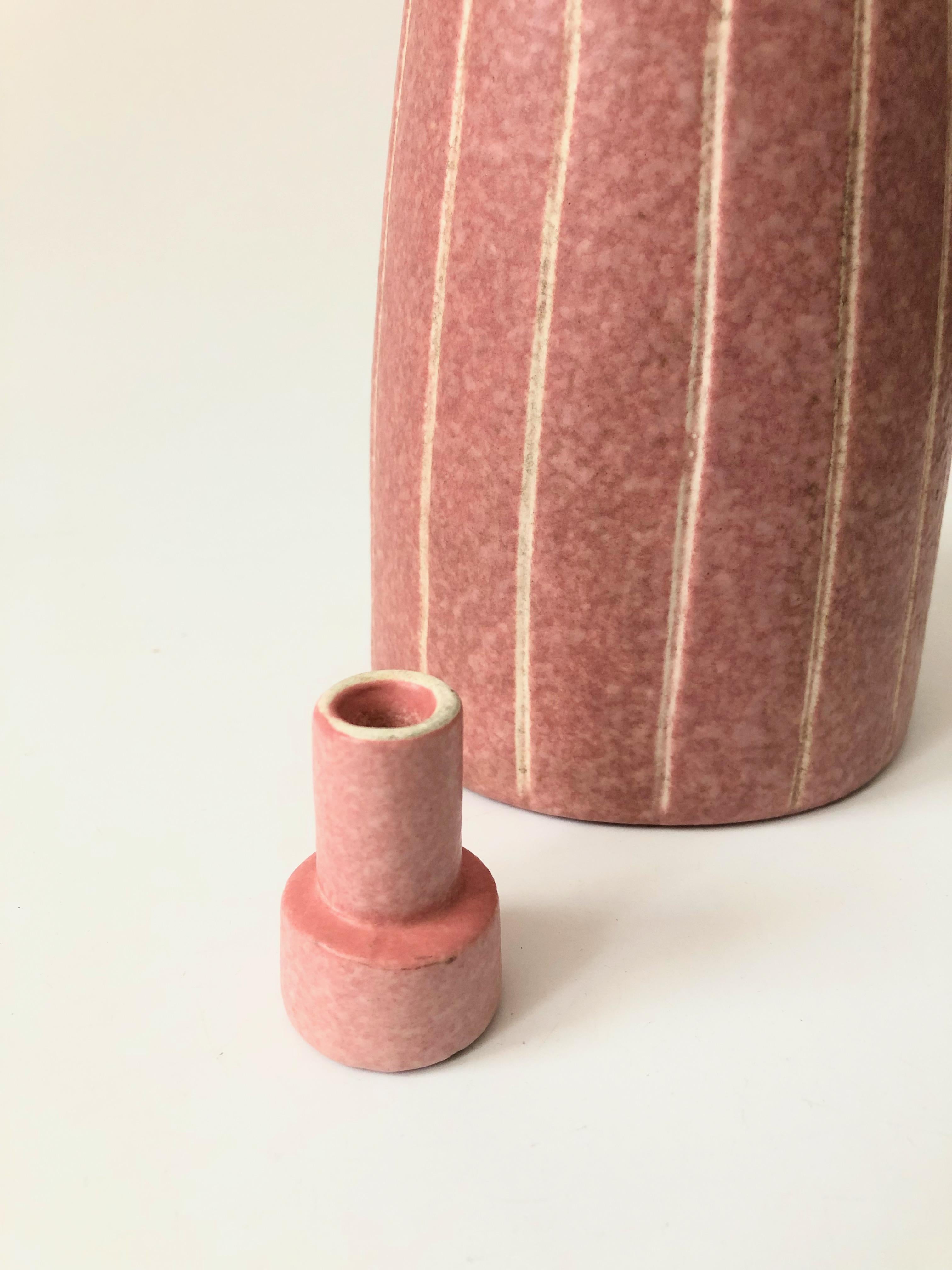 Vintage Postmodern Pink Pottery Decanter Set by Jaru of California For Sale 6