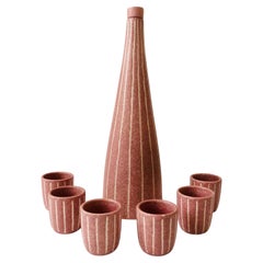 Postmodern Pink Striped Pottery Decanter Set by Jaru, 1980s, California