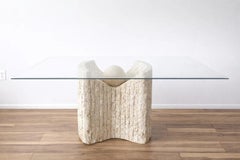 Vintage Postmodern Plaster Dining Table with Sculptural Base and Glass Top