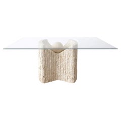 Vintage Postmodern Plaster Dining Table with Sculptural Base and Glass Top