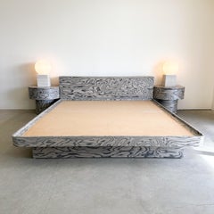 Vintage Postmodern Platform Bed And Headboard With Ettore Sottsass Veneer