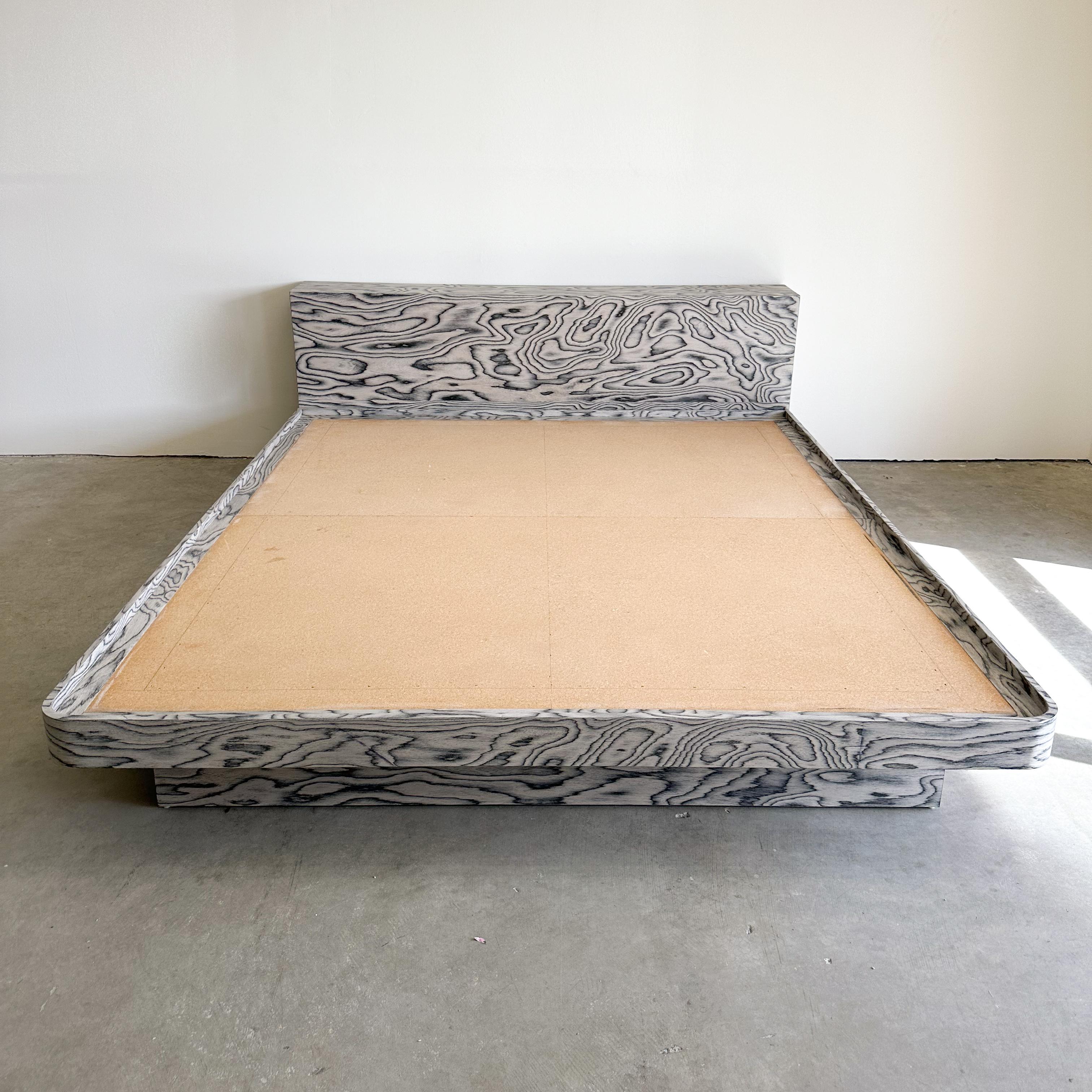 Unknown Vintage Postmodern Platform Bed And Headboard With Ettore Sottsass Veneer  For Sale