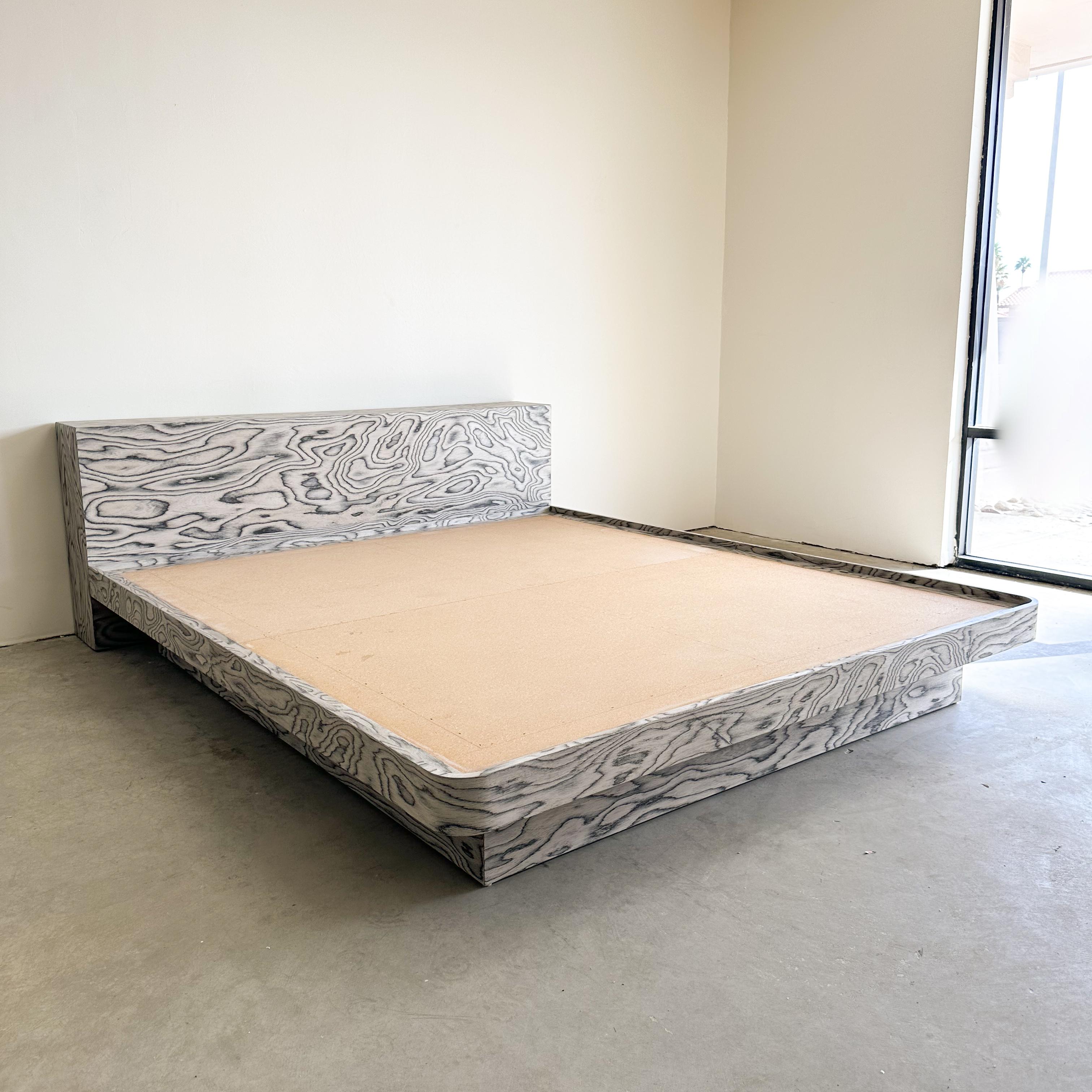 20th Century Vintage Postmodern Platform Bed And Headboard With Ettore Sottsass Veneer  For Sale