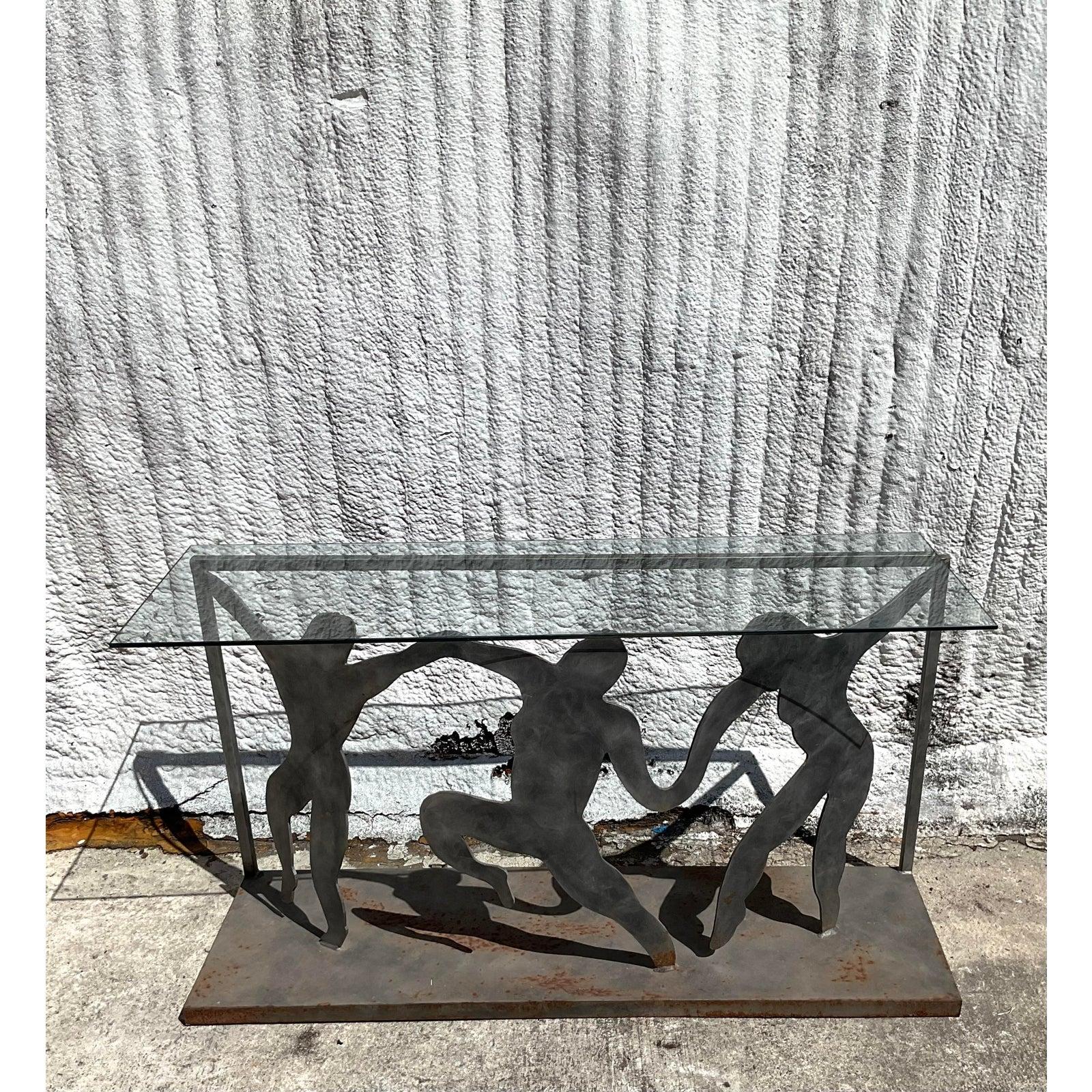 Table console figurative vintage postmoderne taillée en punch en vente 3