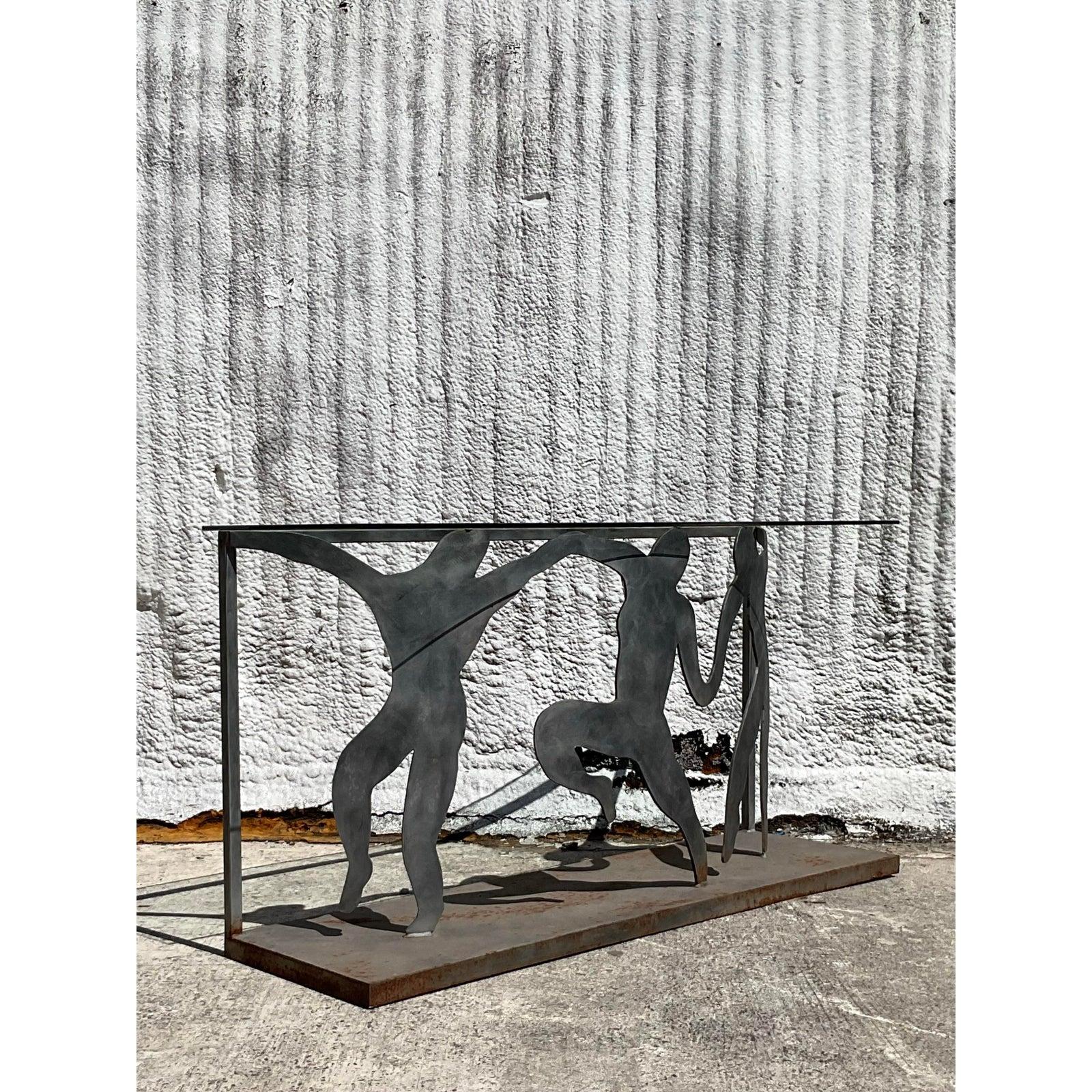 Table console figurative vintage postmoderne taillée en punch en vente 4