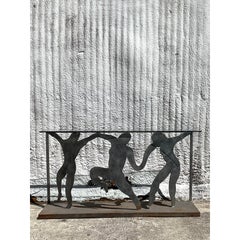 Vintage Postmodern Punch Cut Figurative Console Table