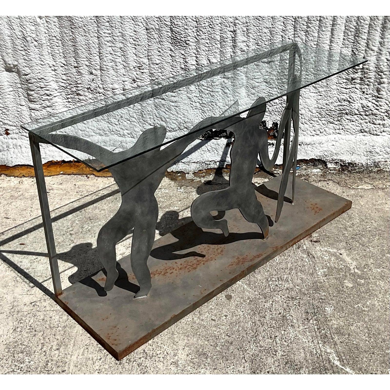 Table console figurative vintage postmoderne taillée en punch Bon état - En vente à west palm beach, FL
