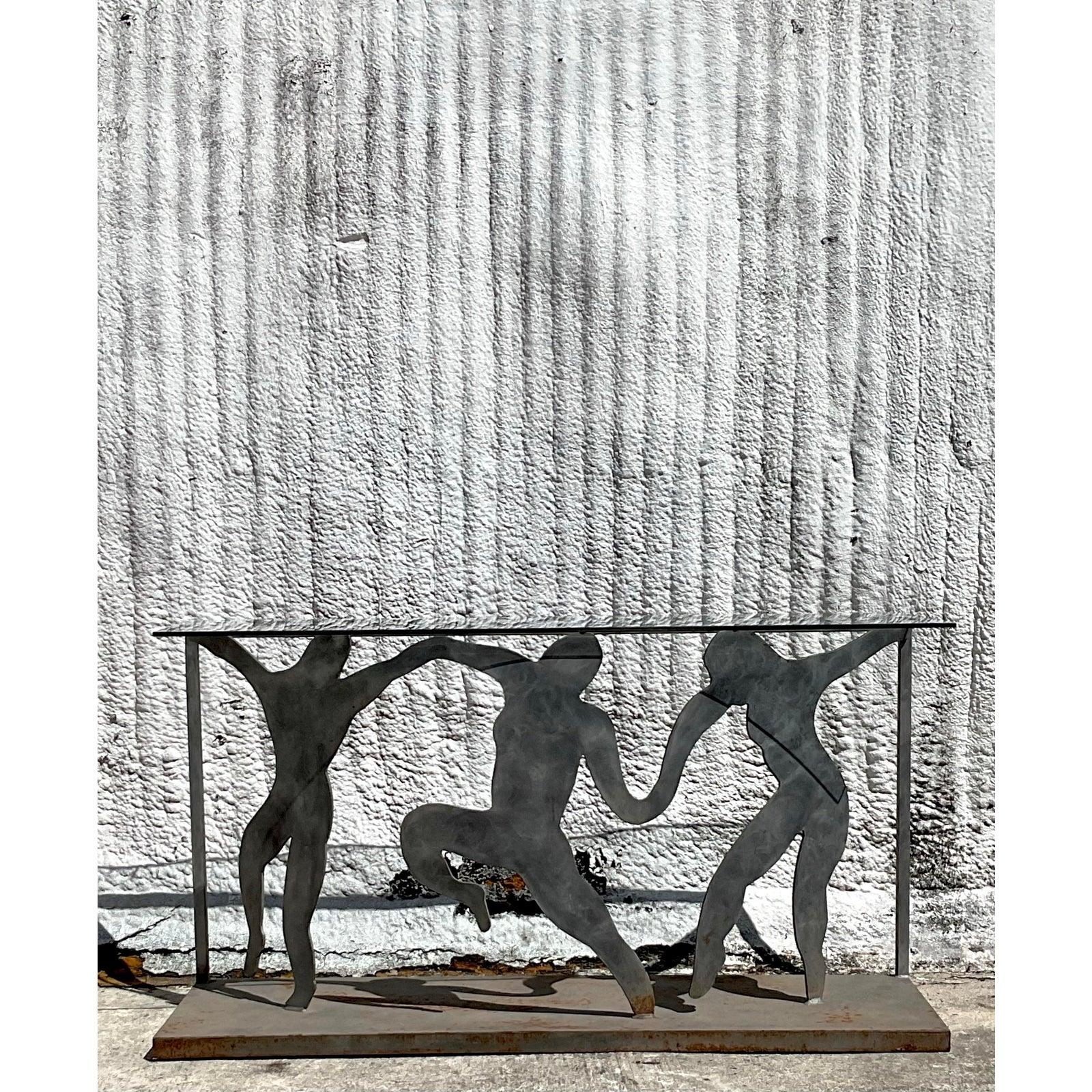 Verre Table console figurative vintage postmoderne taillée en punch en vente