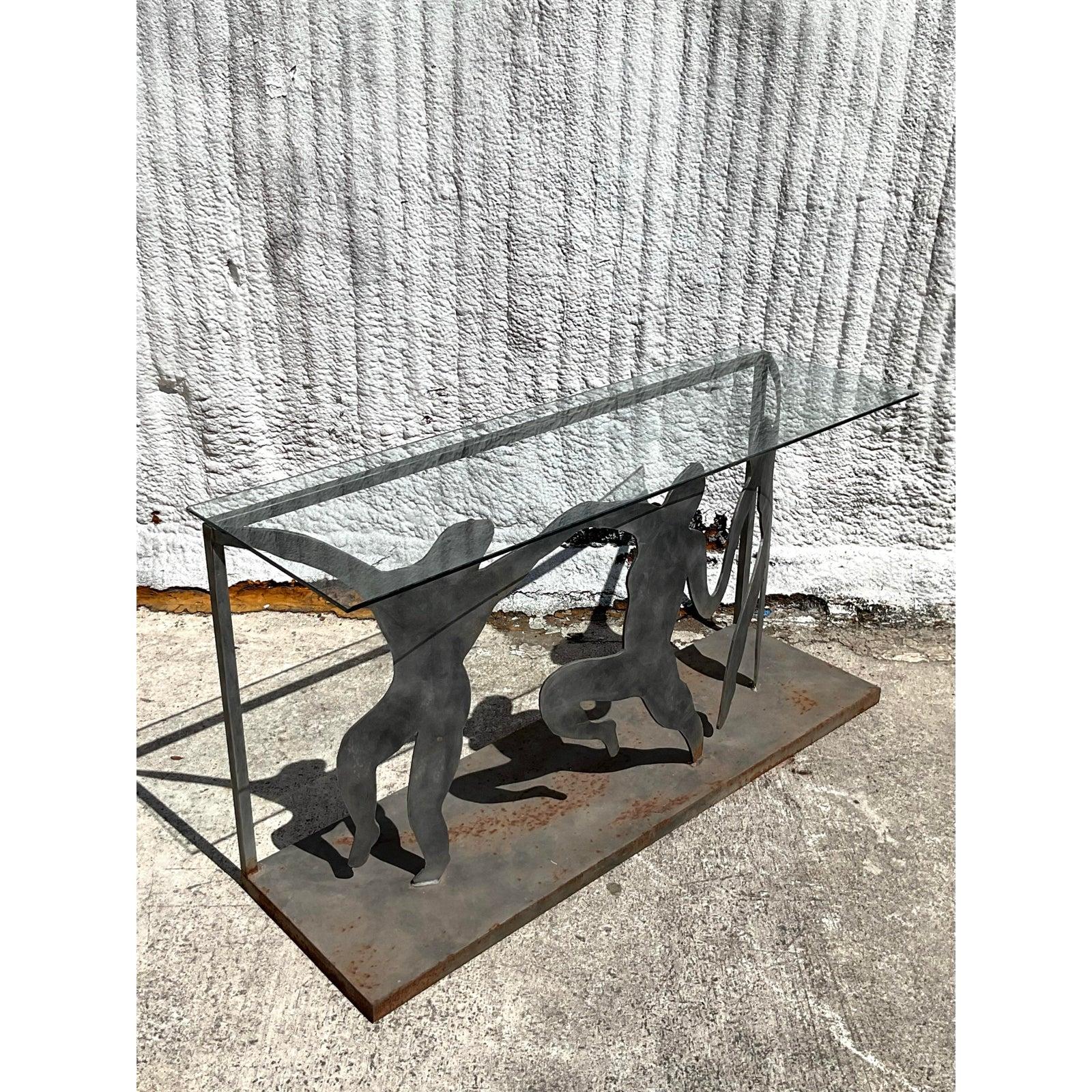 Table console figurative vintage postmoderne taillée en punch en vente 2