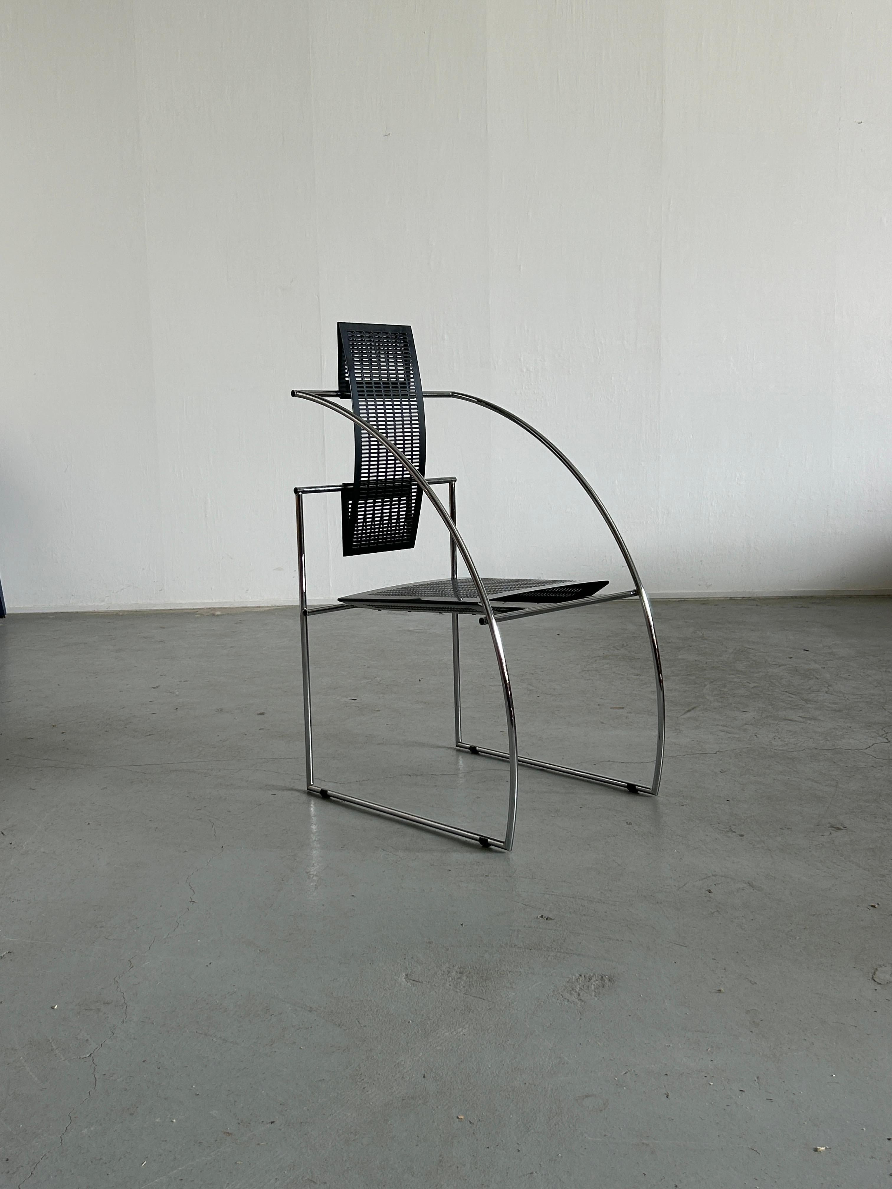 A vintage iconic original 1980s 'Quinta' chair designed by Mario Botta and produced by Alias.
Rare edition with the chrome frame.

During the 1980s, famous Swiss architect, Mario Botta worked with the manufacturer Alias as a designer on a whole
