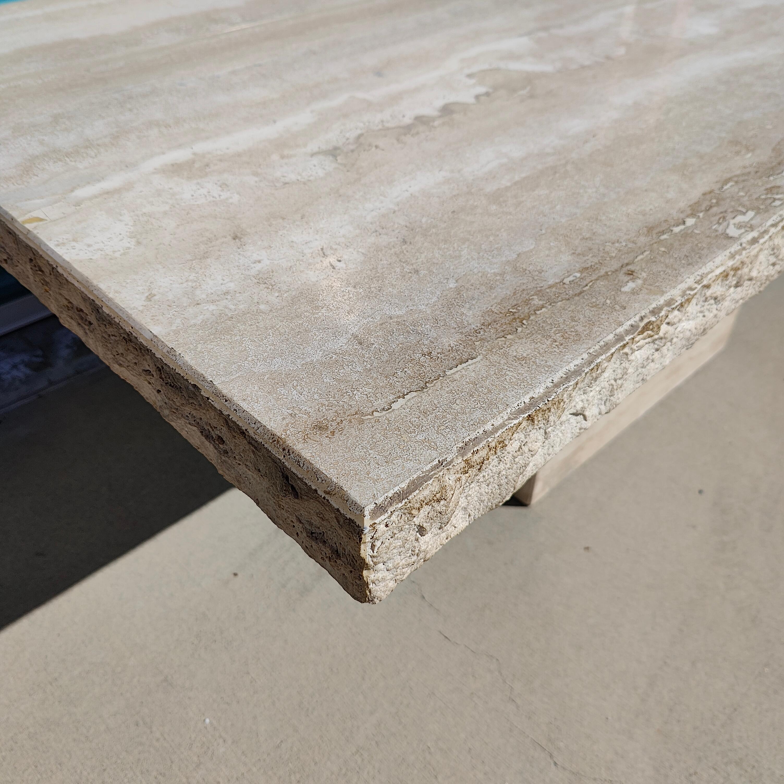 Vintage Postmodern Raw Edge Travertine Dining Table In Excellent Condition In Chino Hills, CA