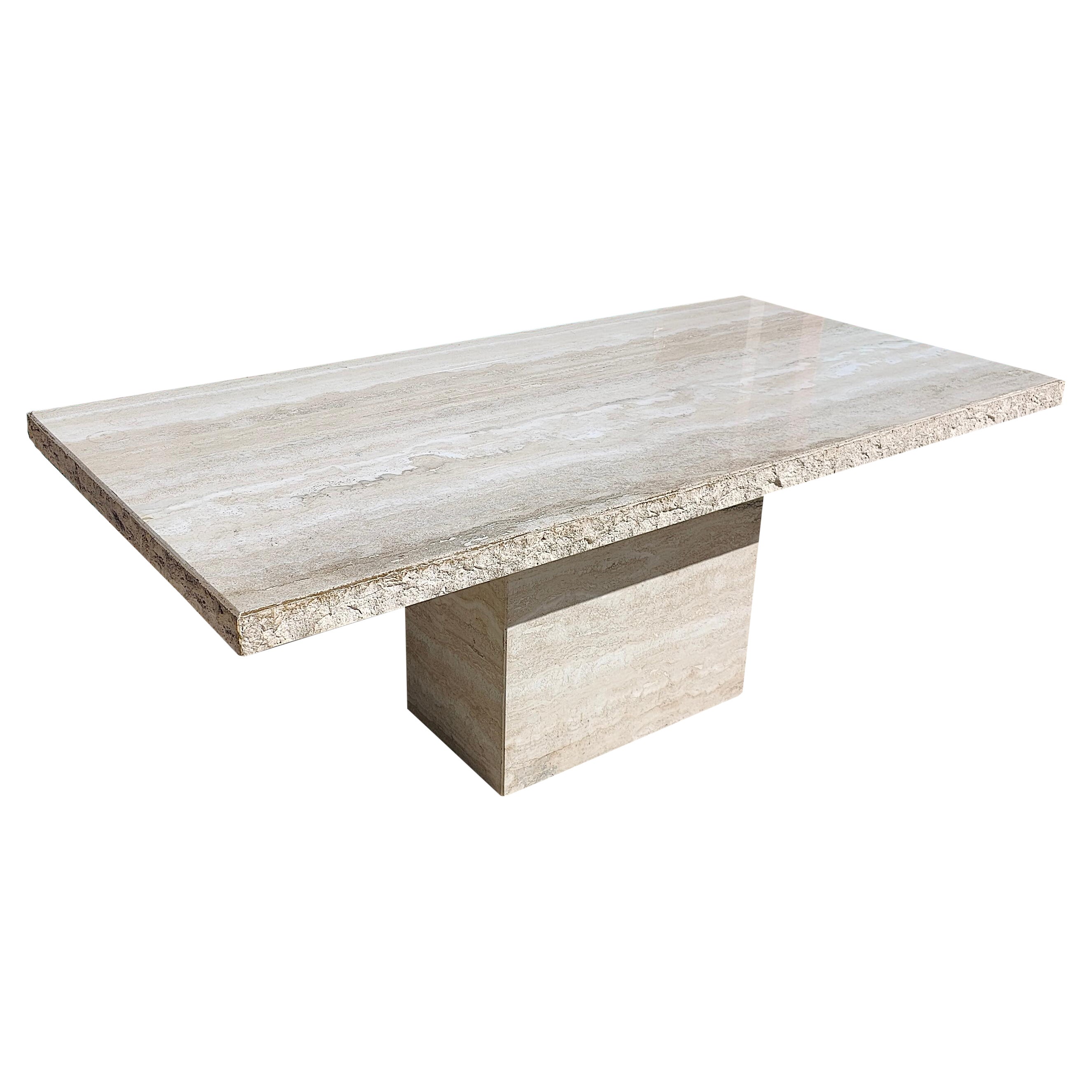 Vintage Postmodern Raw Edge Travertine Dining Table