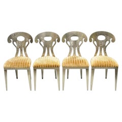 Vintage Postmodern Regency Style Brushed Steel Spade Back Dining Chairs Set of 4