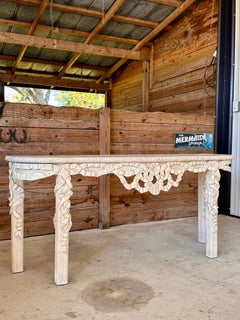 Vintage Postmodern Sculptural Carved Ribbon raped Reed Console table