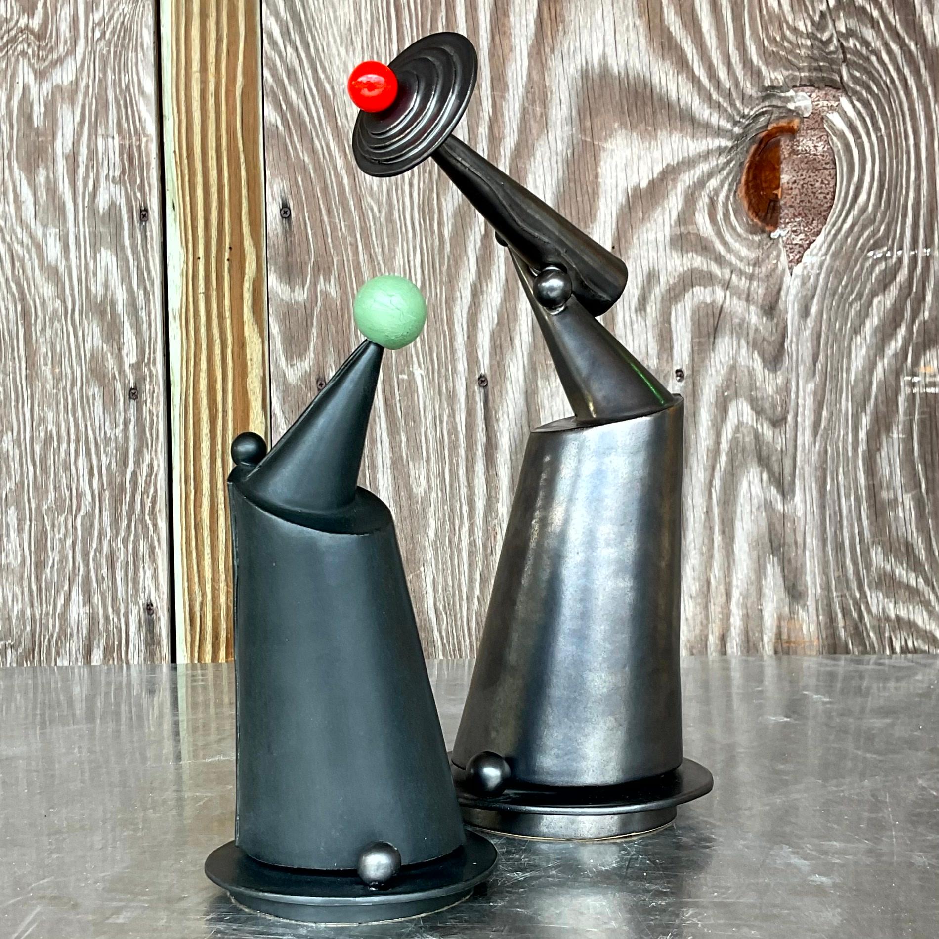 Sculture vintage postmoderne firmate Studio Pottery Slab Built - Set di 2 In condizioni buone in vendita a west palm beach, FL