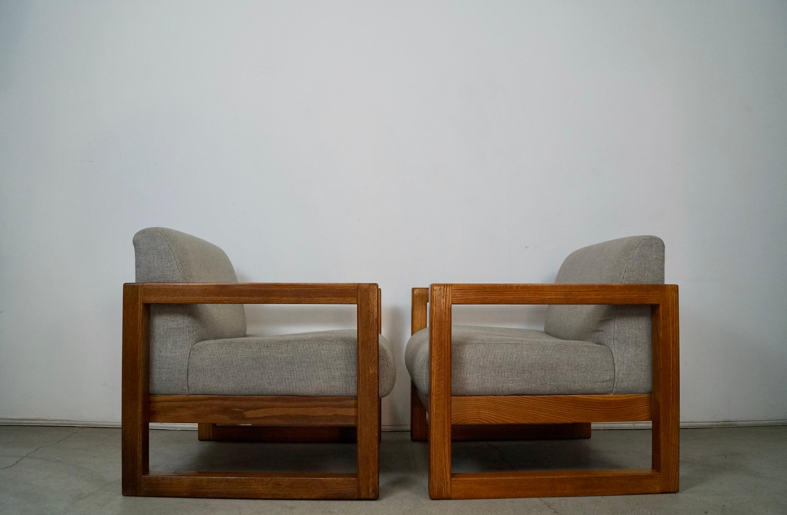 Vintage Postmodern Solid Oak Cube Lounge Chairs - a Pair 4