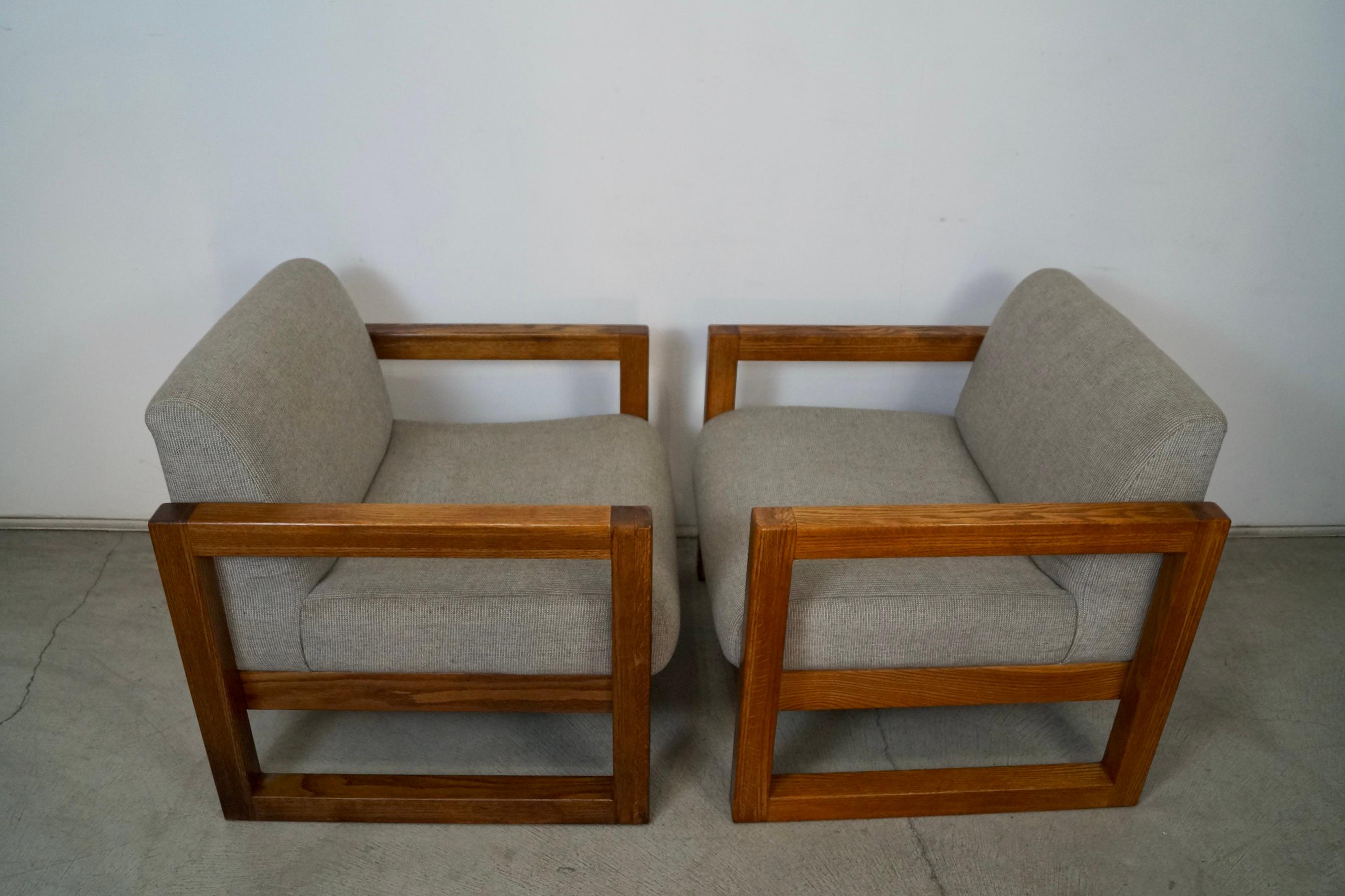 Vintage Postmodern Solid Oak Cube Lounge Chairs - a Pair 5