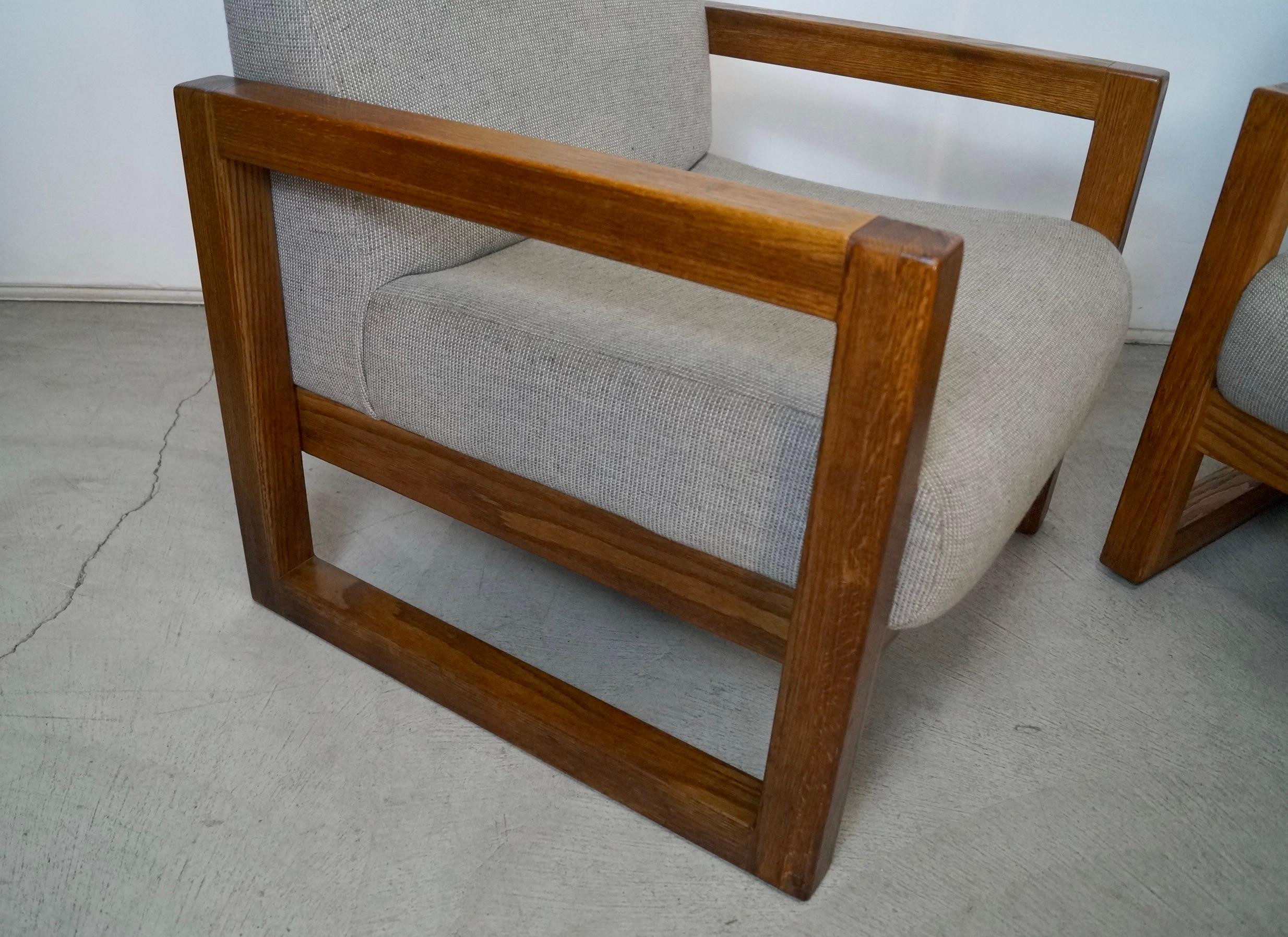 Vintage Postmodern Solid Oak Cube Lounge Chairs - a Pair 8