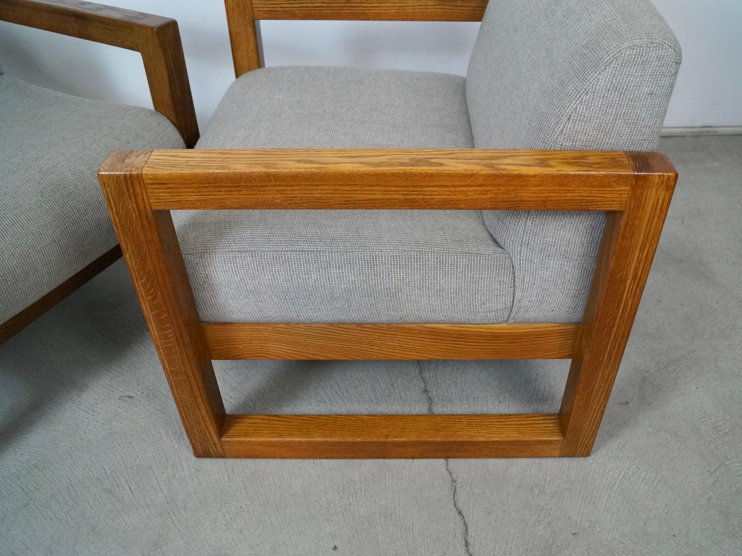 Vintage Postmodern Solid Oak Cube Lounge Chairs - a Pair 9
