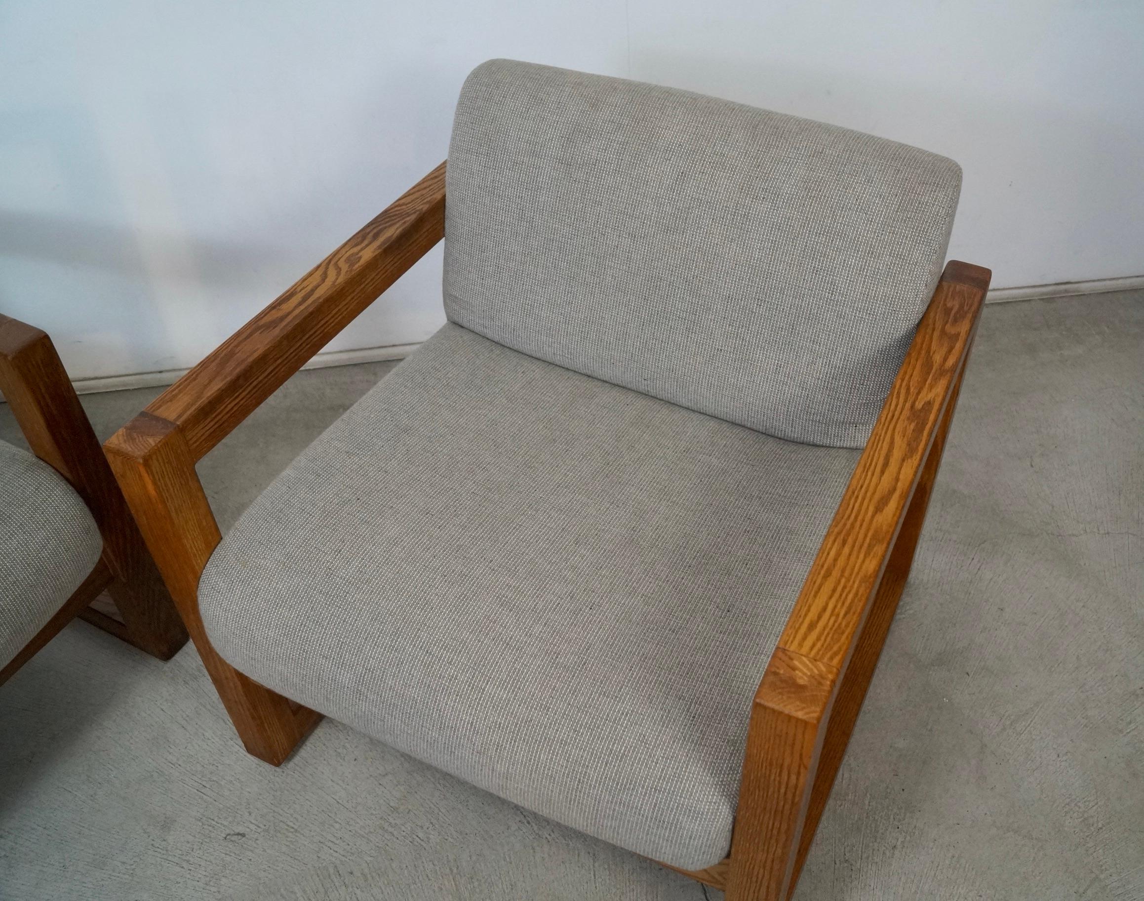 Vintage Postmodern Solid Oak Cube Lounge Chairs - a Pair 11
