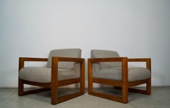 Vintage Postmodern Solid Oak Cube Lounge Chairs - a Pair
