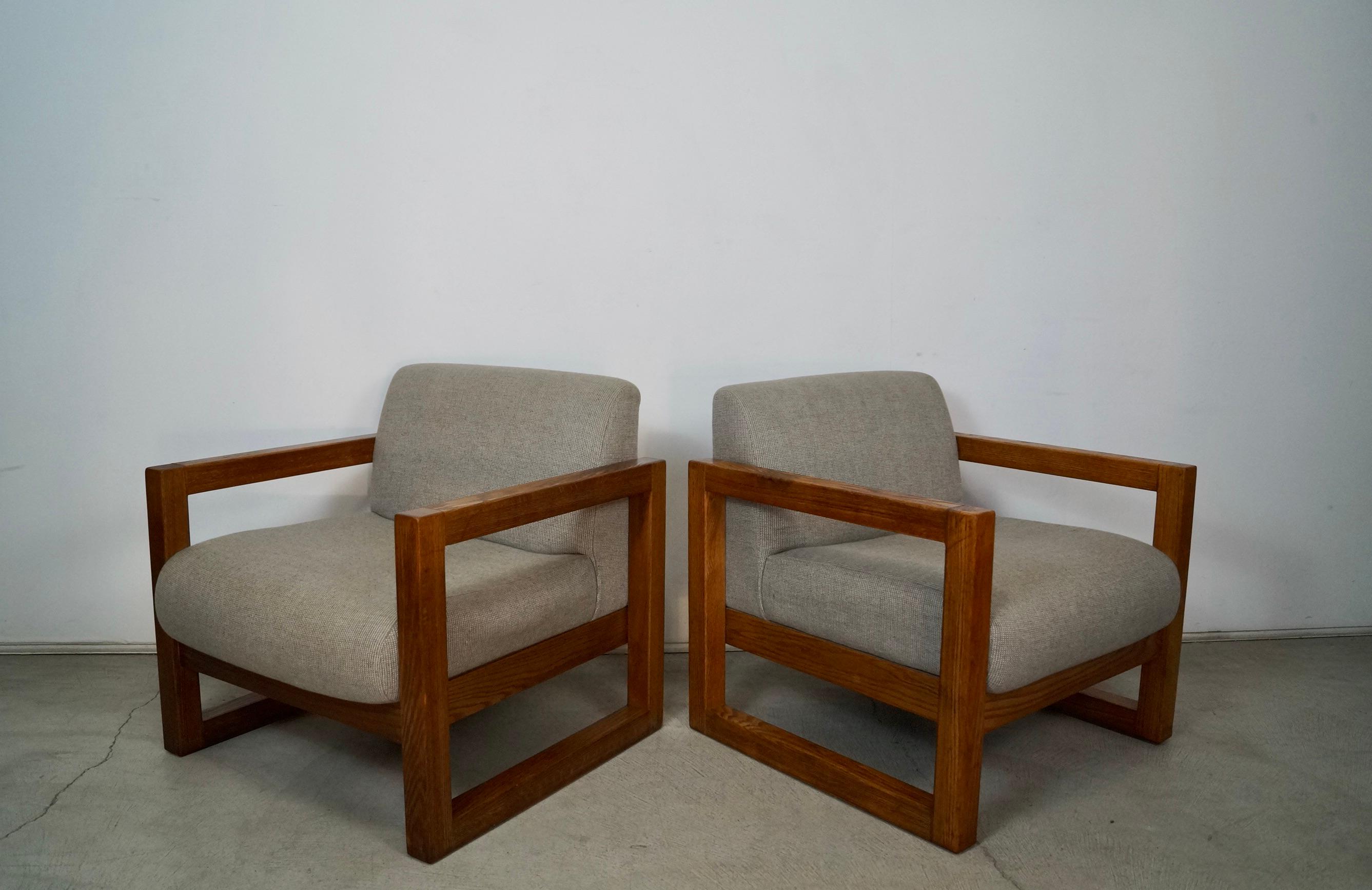 Mid-Century Modern Vintage Postmodern Solid Oak Cube Lounge Chairs - a Pair