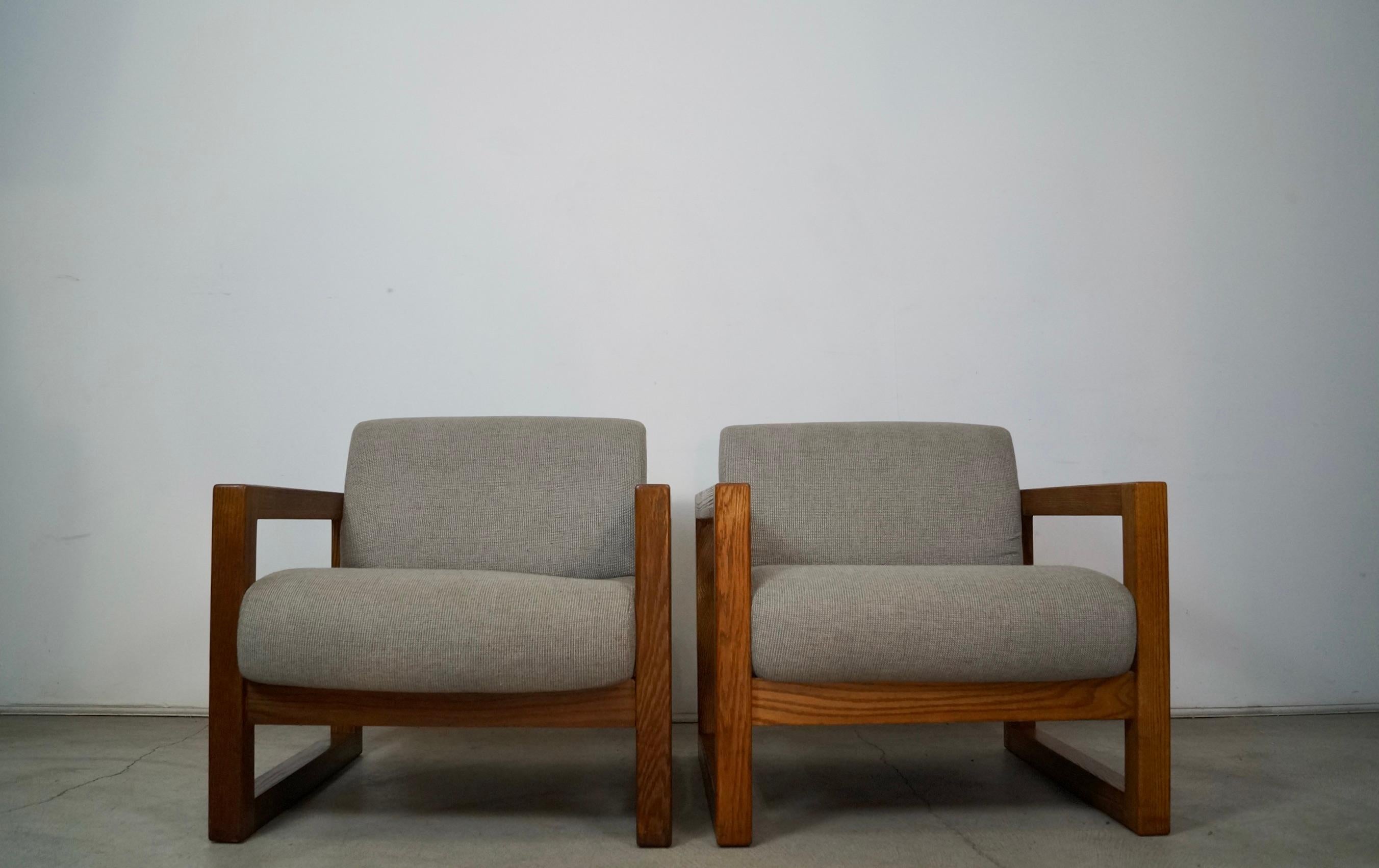 American Vintage Postmodern Solid Oak Cube Lounge Chairs - a Pair
