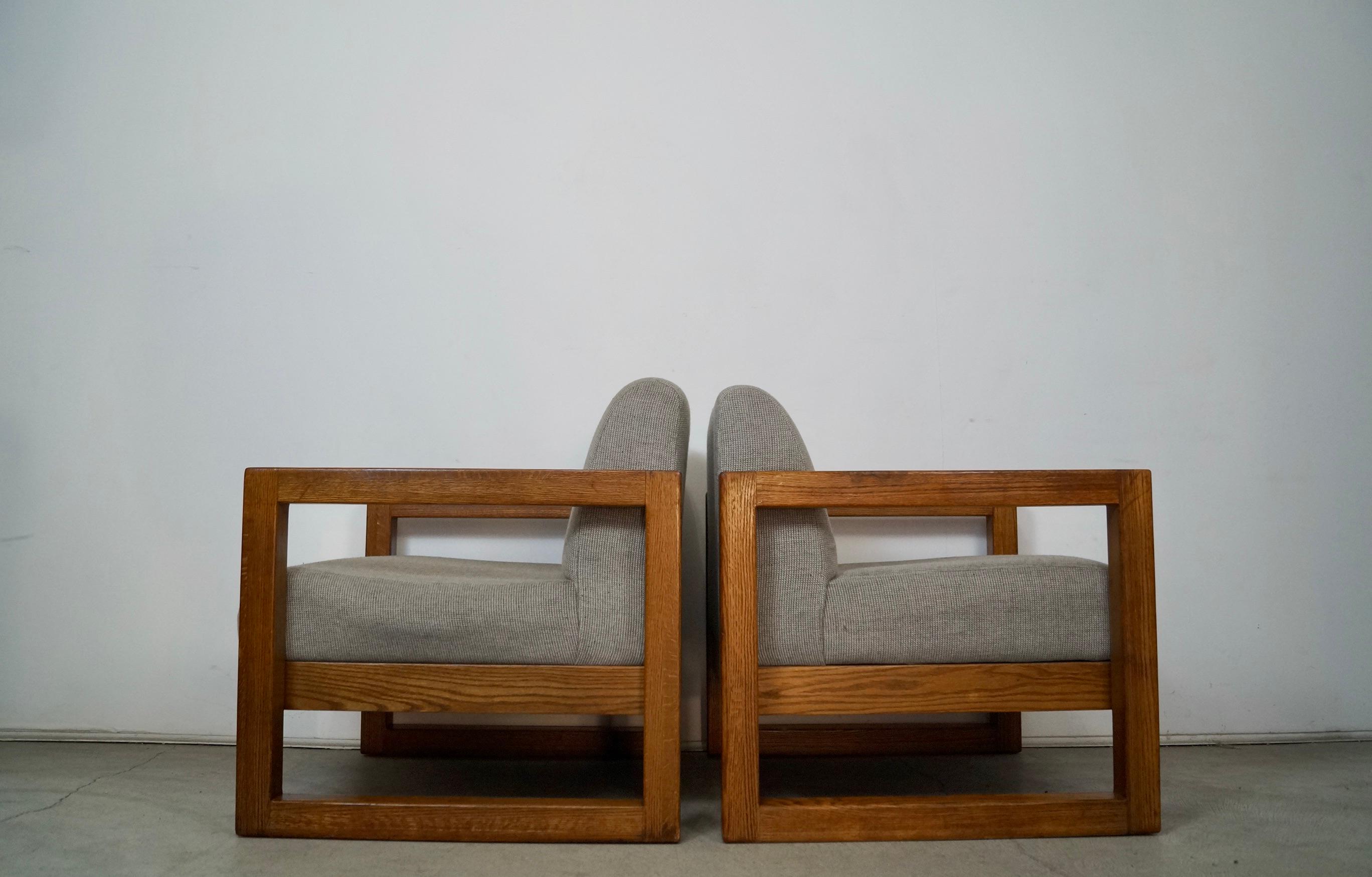 Vintage Postmodern Solid Oak Cube Lounge Chairs - a Pair In Good Condition In Burbank, CA
