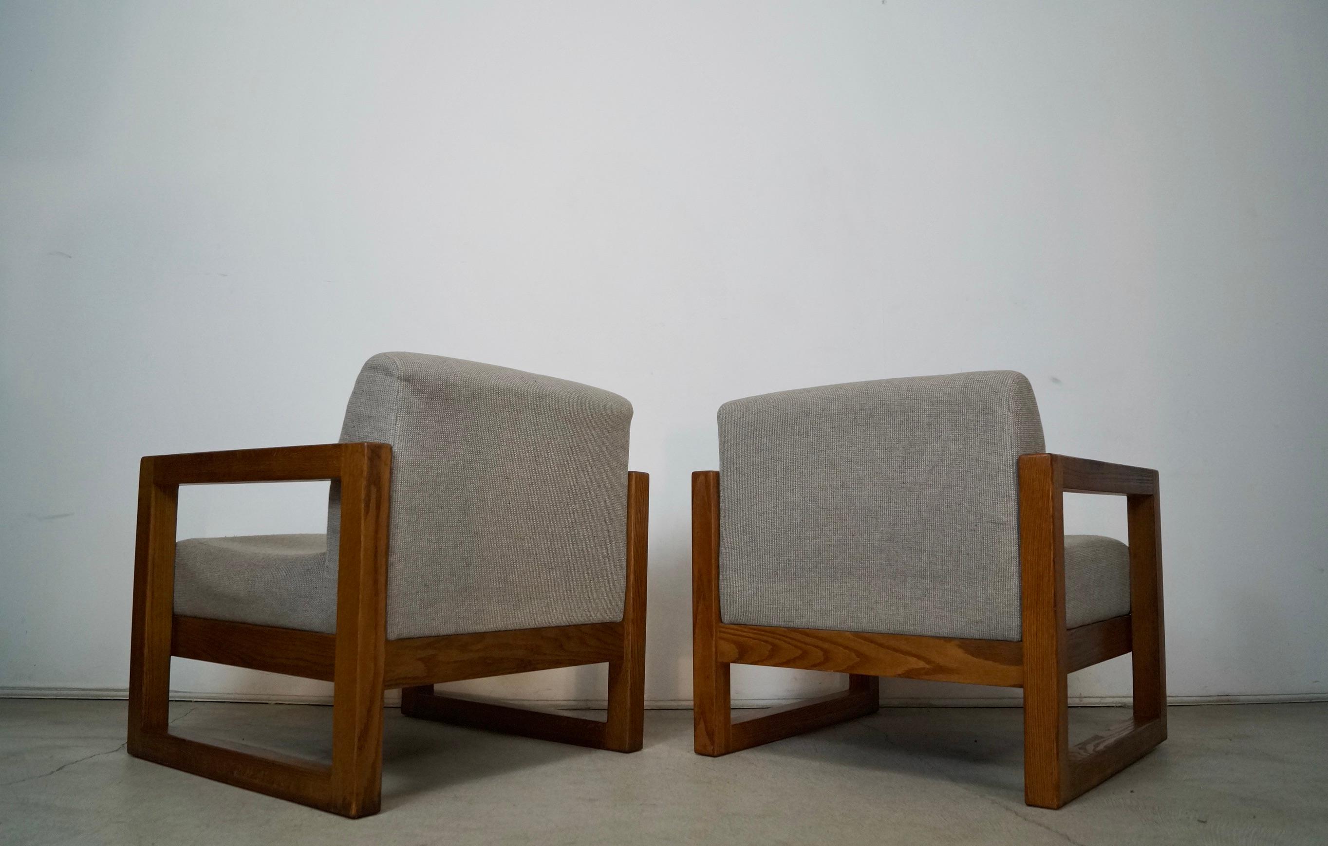 Late 20th Century Vintage Postmodern Solid Oak Cube Lounge Chairs - a Pair