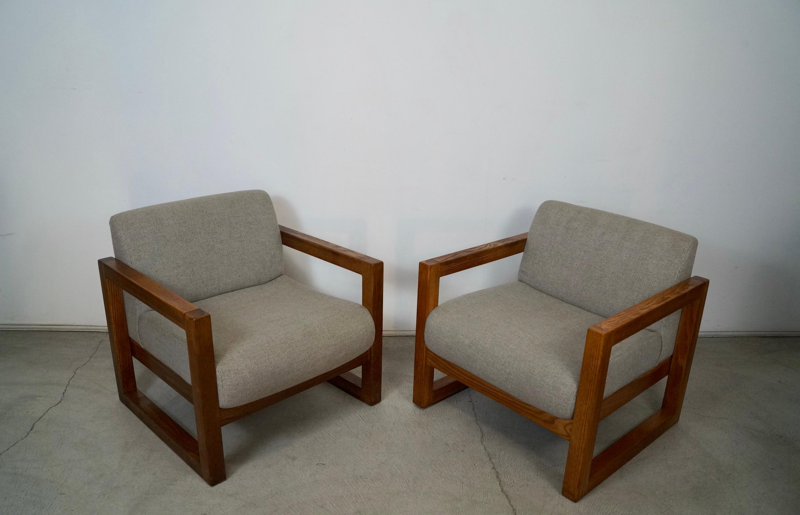 Vintage Postmodern Solid Oak Cube Lounge Chairs - a Pair 2