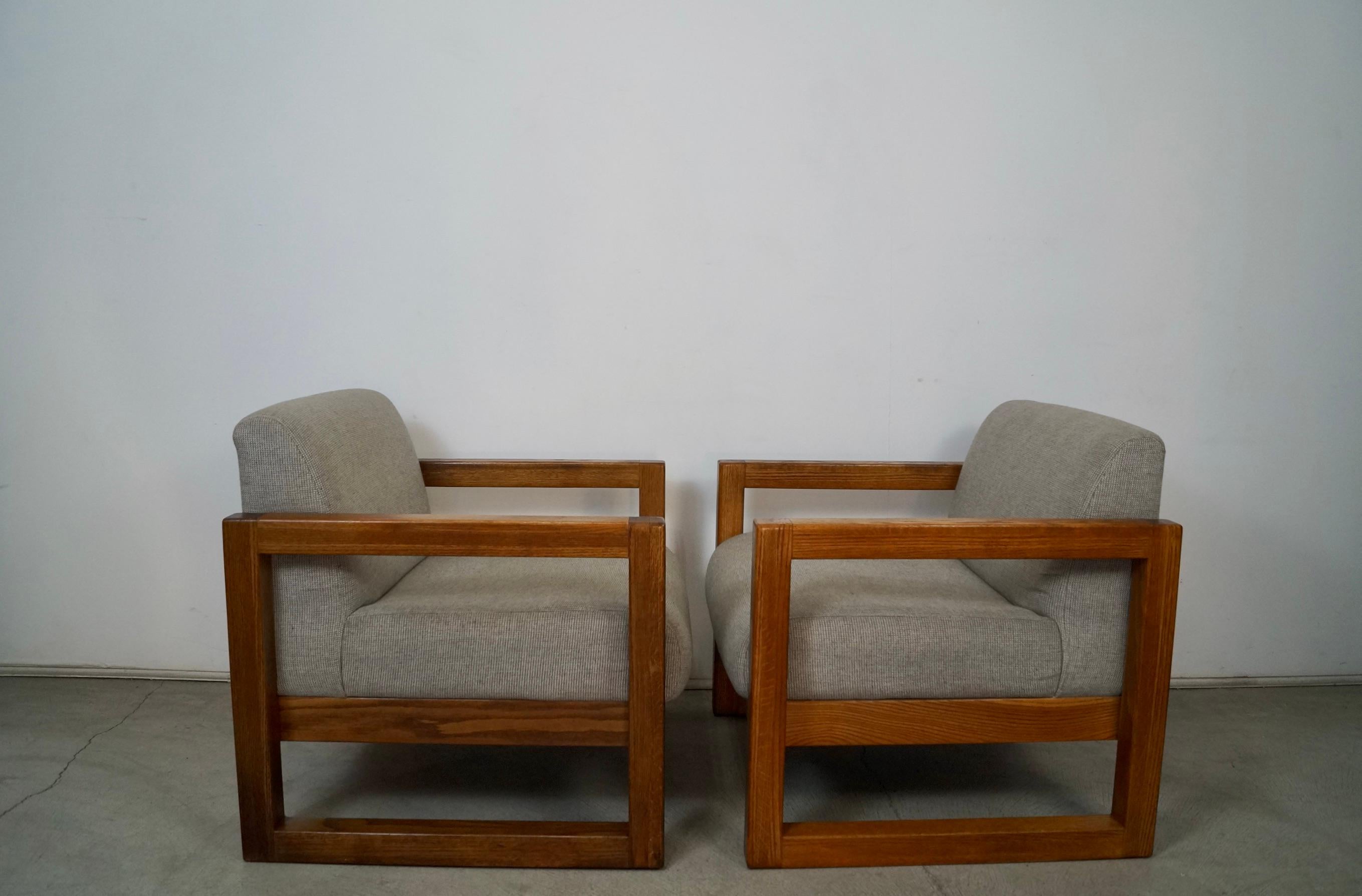Vintage Postmodern Solid Oak Cube Lounge Chairs - a Pair 3