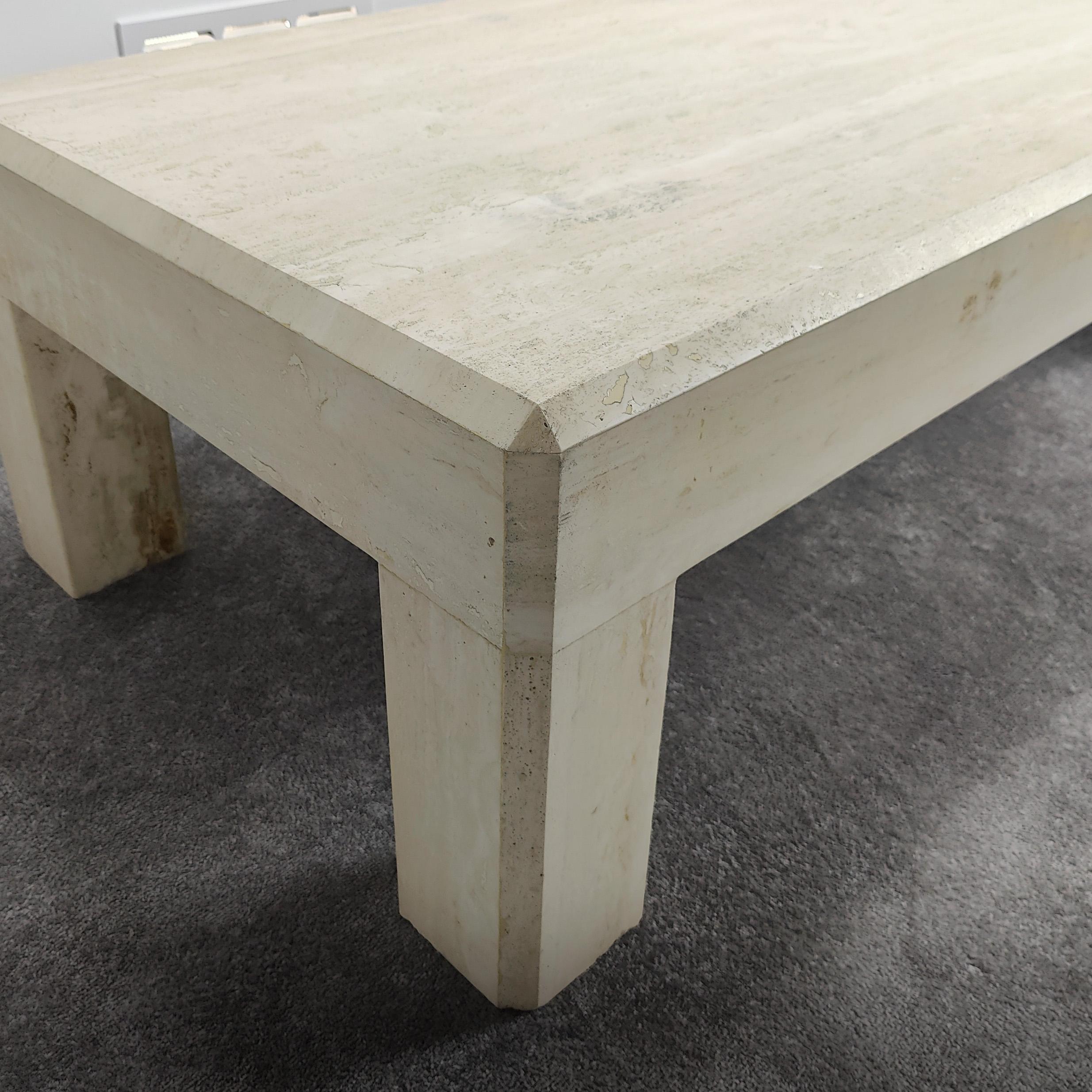 Vintage Postmodern Solid Travertine Coffee Table In Good Condition For Sale In Chino Hills, CA