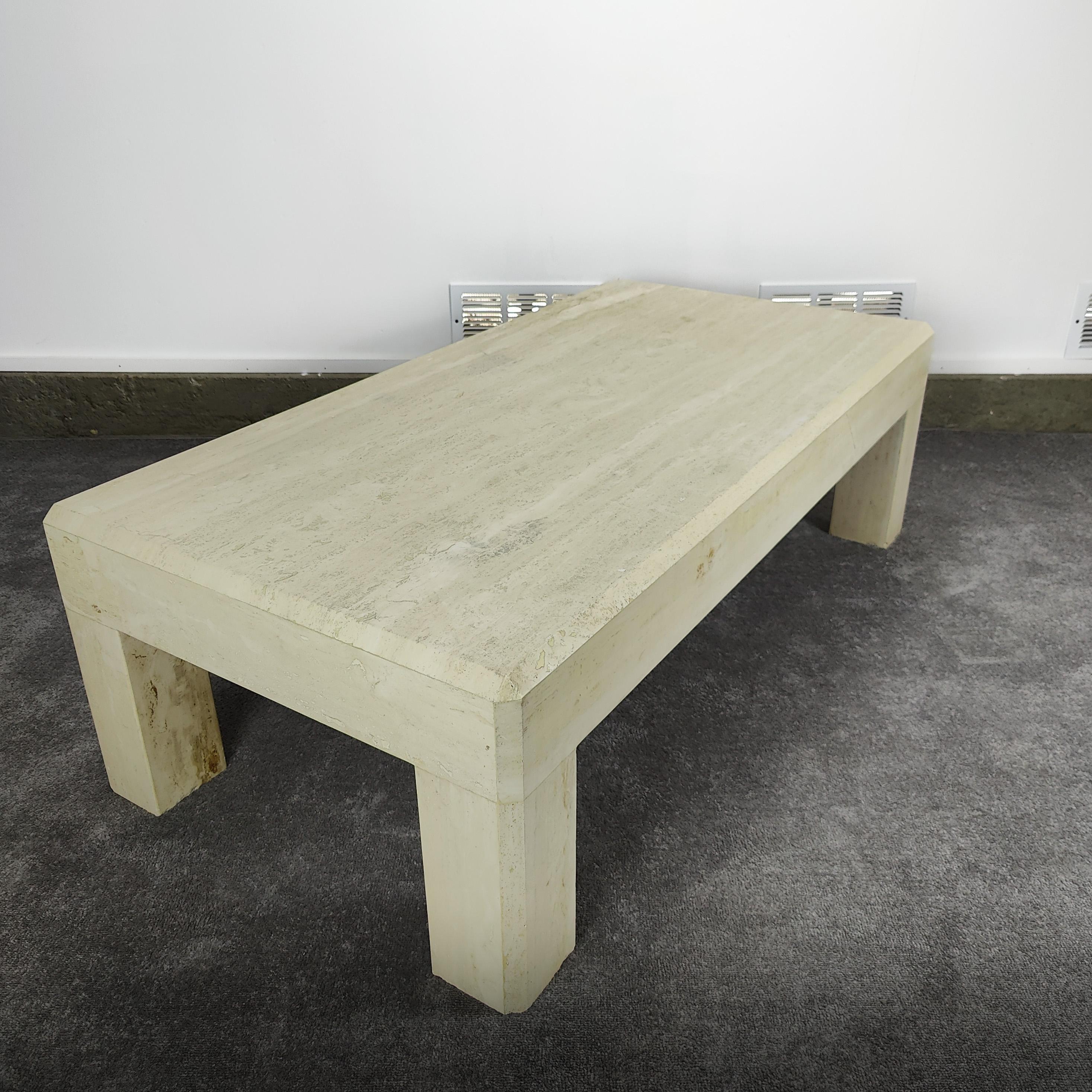 Late 20th Century Vintage Postmodern Solid Travertine Coffee Table For Sale