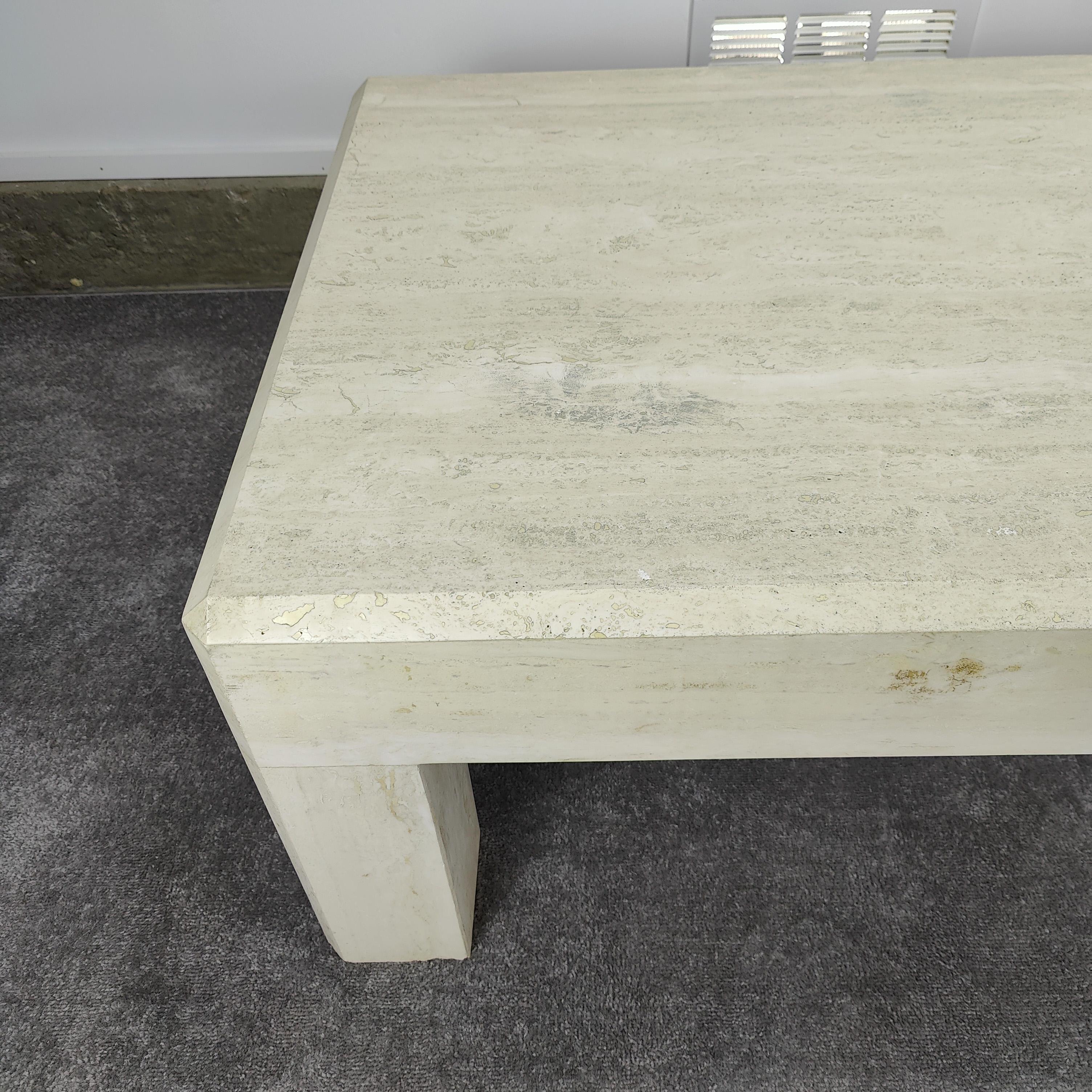 Vintage Postmodern Solid Travertine Coffee Table For Sale 1