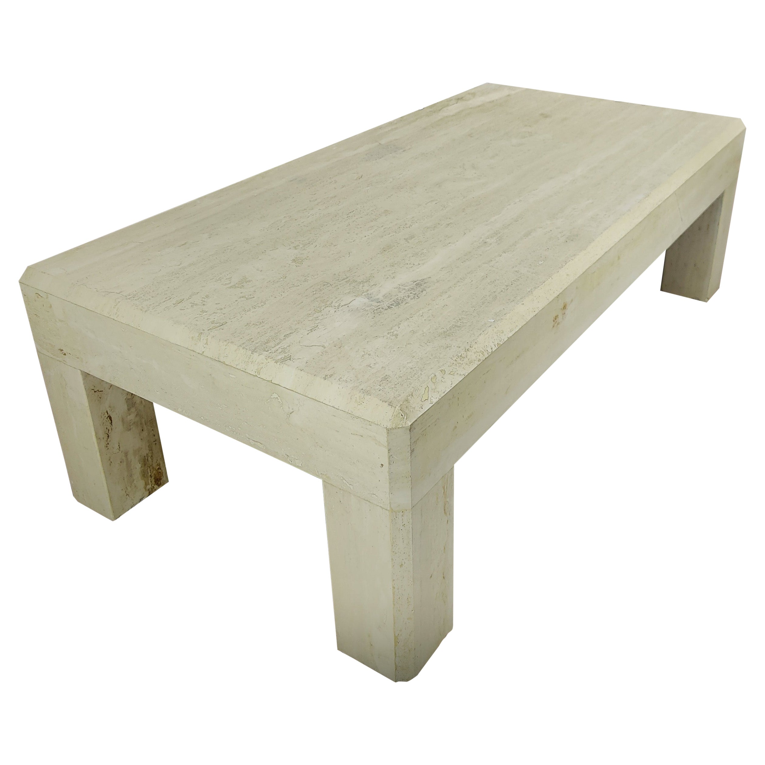 Vintage Postmodern Solid Travertine Coffee Table
