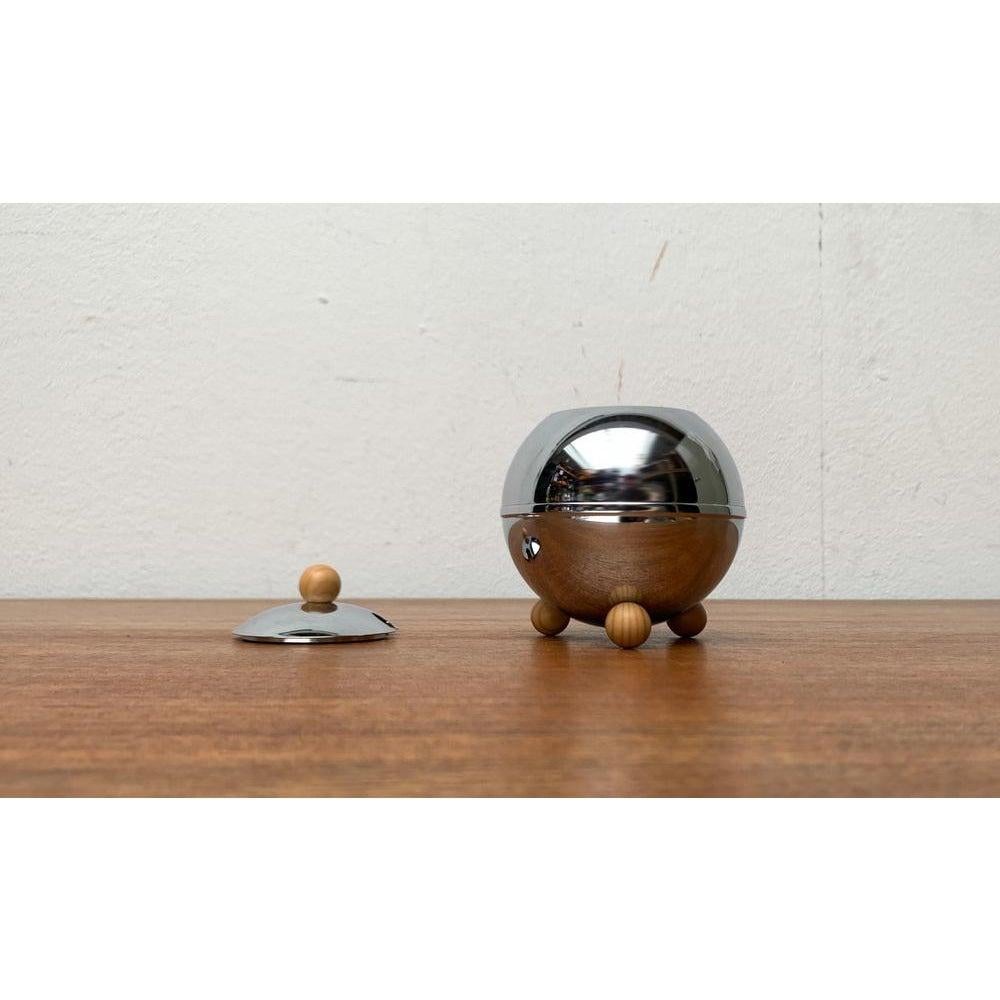 Postmoderner Zuckertopf aus Edelstahl aus der Bella Ronde-Serie, 1980er Jahre (Holz) im Angebot