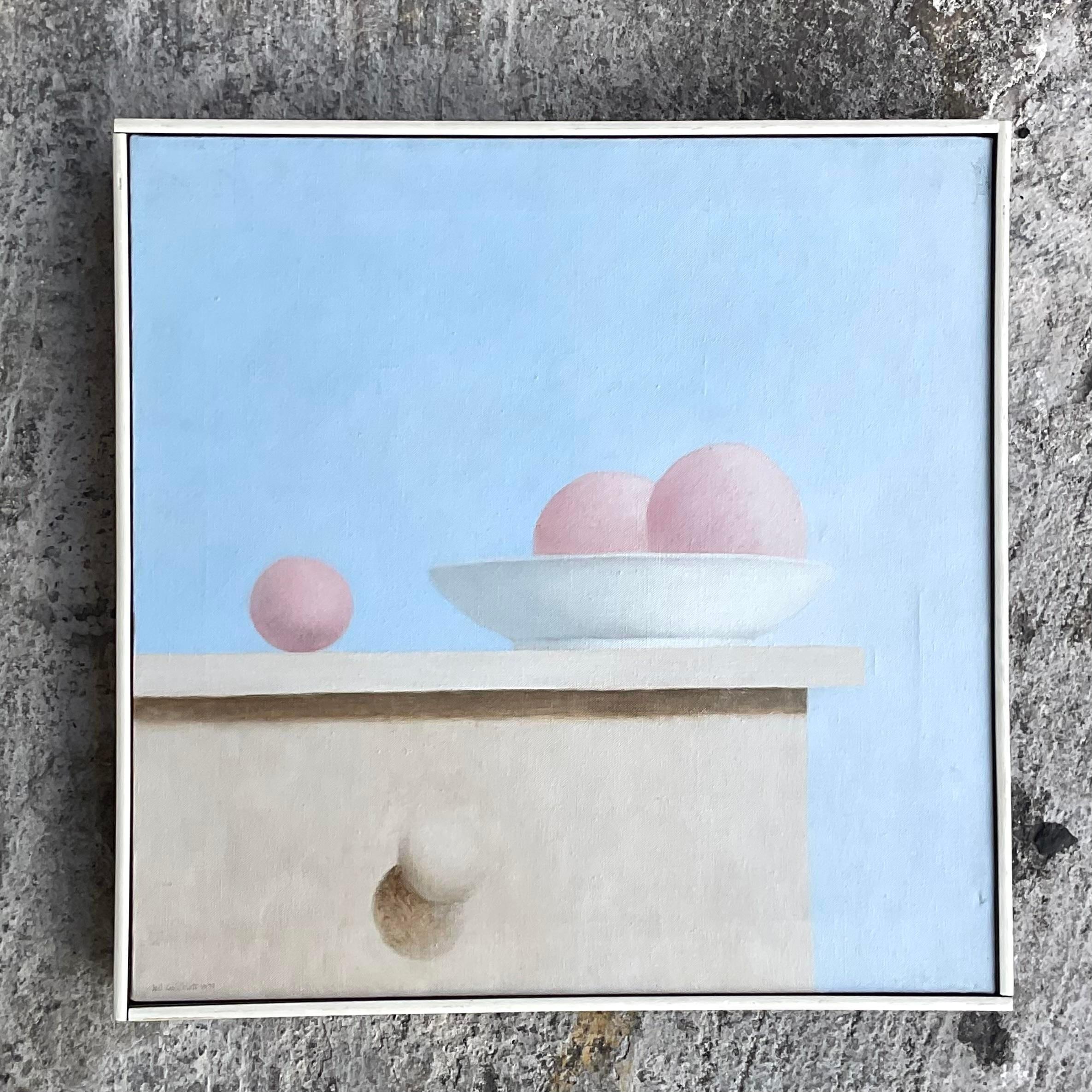 Vintage Postmodern Still Life Original Oil on Canvas Painting In Good Condition For Sale In west palm beach, FL