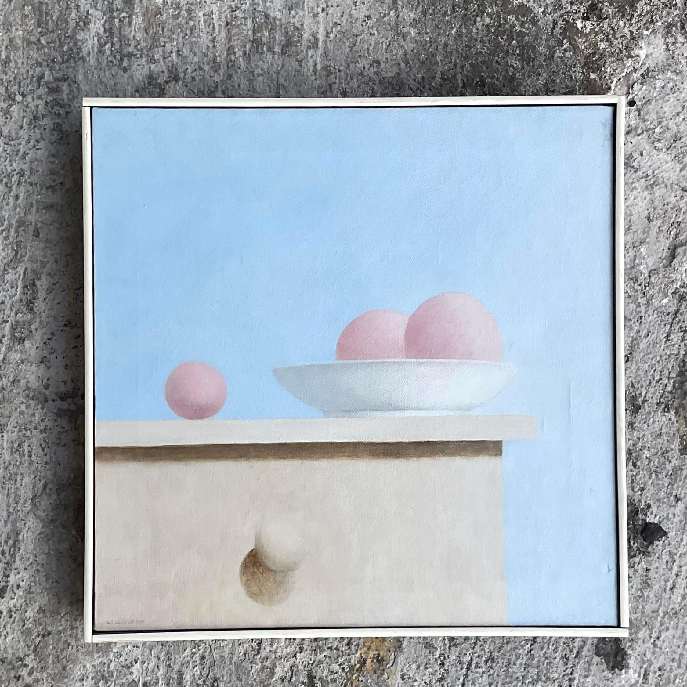 Late 20th Century Vintage Postmodern Still Life Original Oil on Canvas Painting For Sale