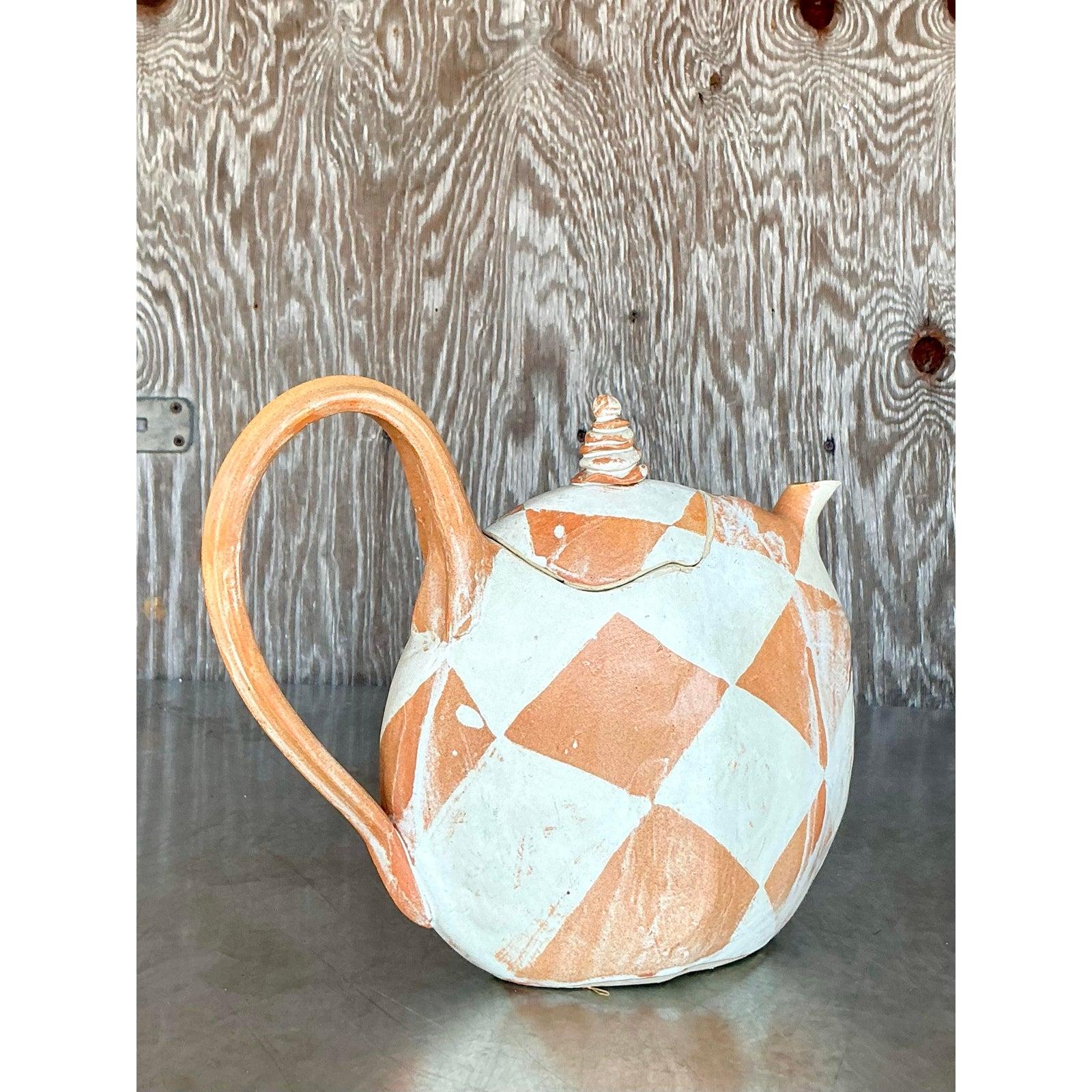 Post-Modern Vintage Postmodern Studio Pottery Teapot For Sale