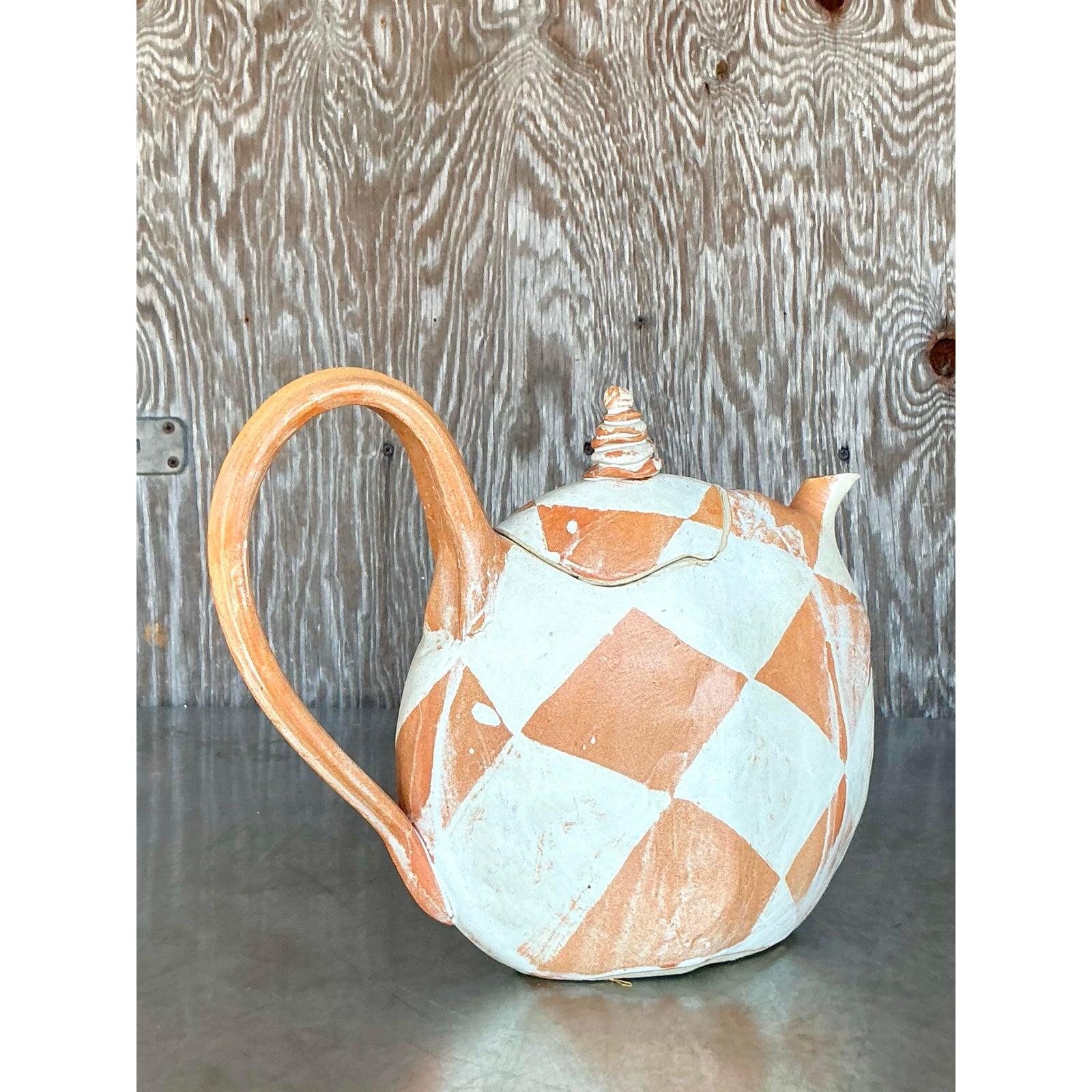 Vintage Postmodern Studio Pottery Teapot In Good Condition For Sale In West Palm Beach, FL