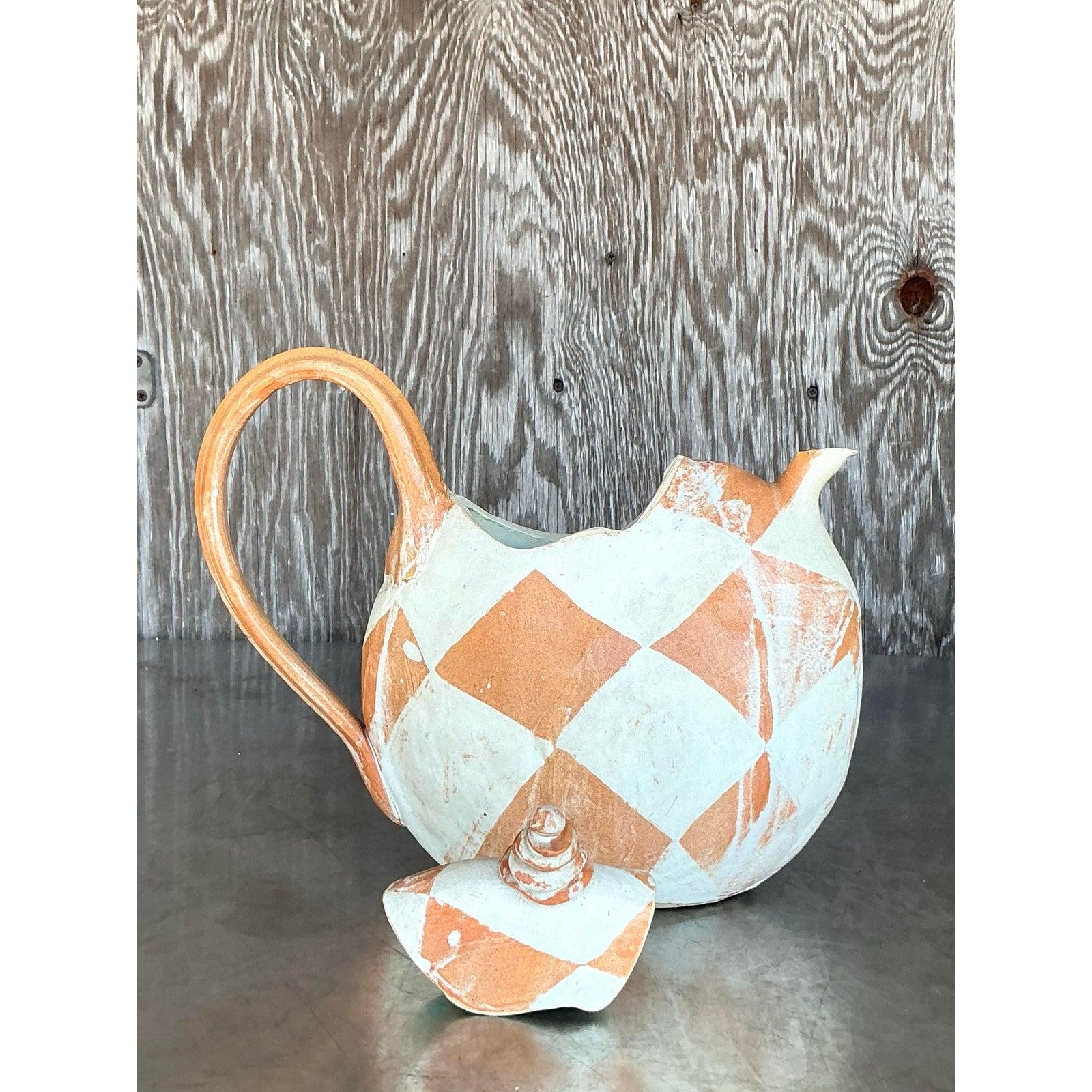 Late 20th Century Vintage Postmodern Studio Pottery Teapot For Sale