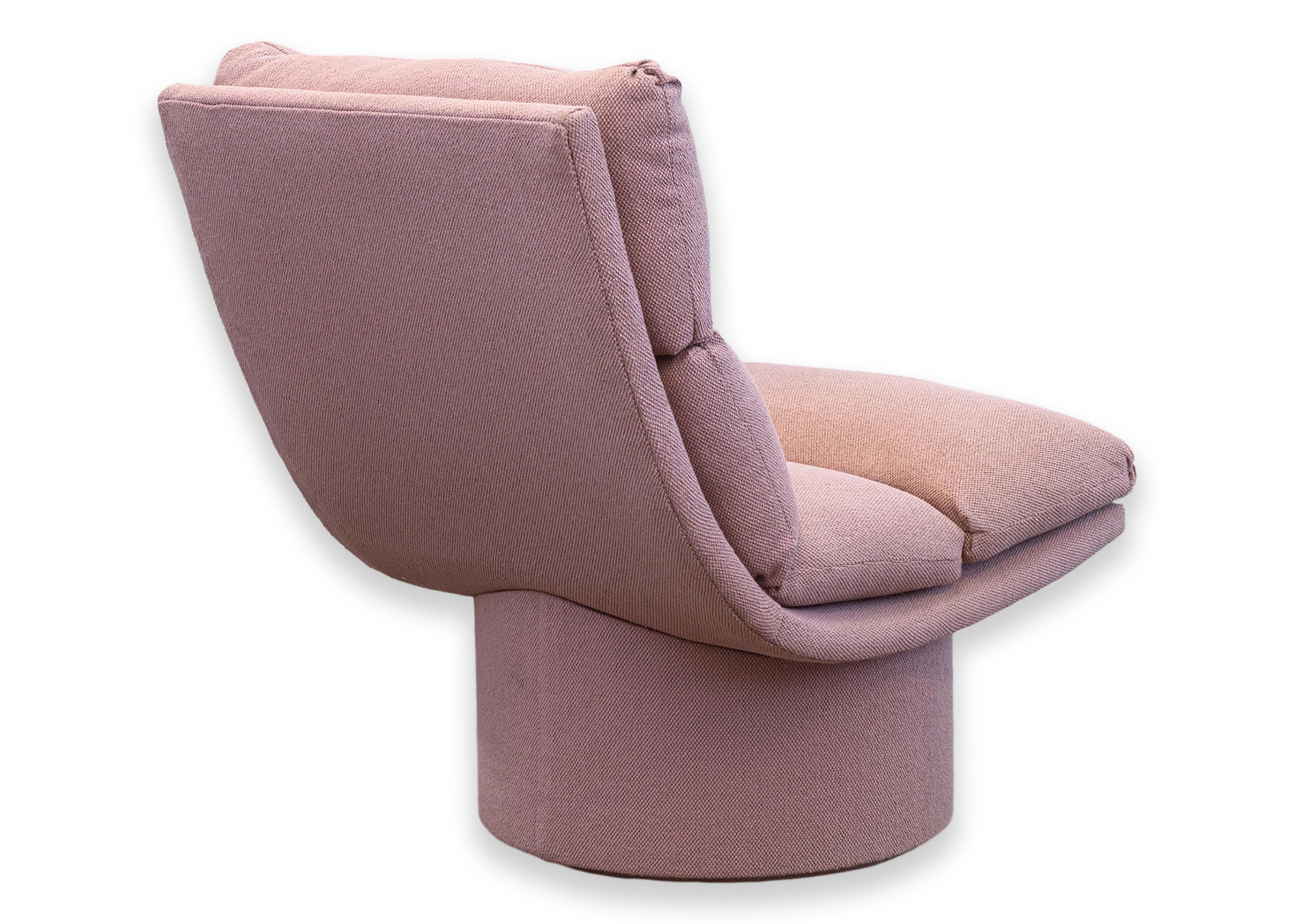 Vintage Postmodern Schwenkbar Rosa Stoff Scoop Akzent Lounge Stuhl im Angebot 5