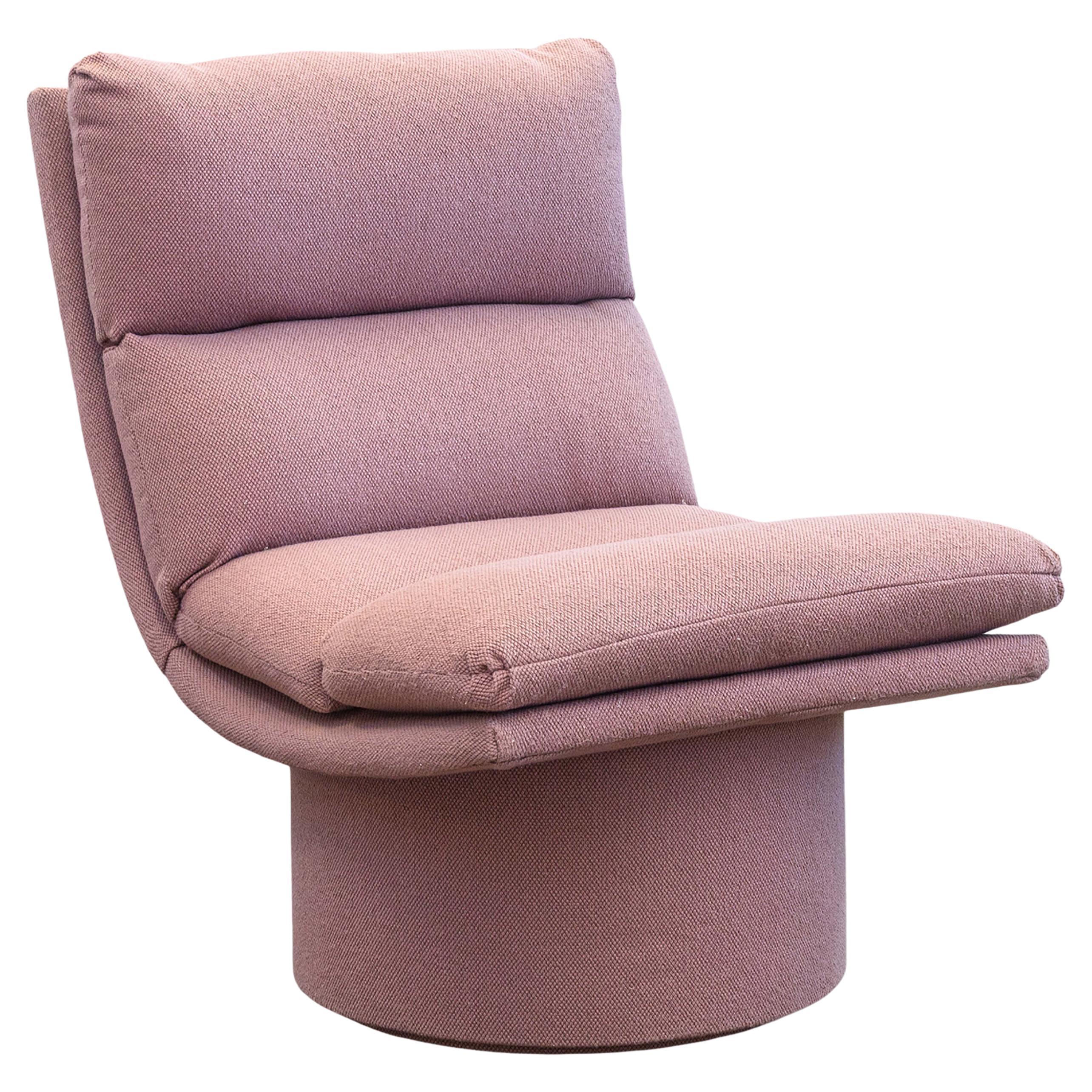 Chaise longue vintage postmoderne pivotante en tissu rose Scoop