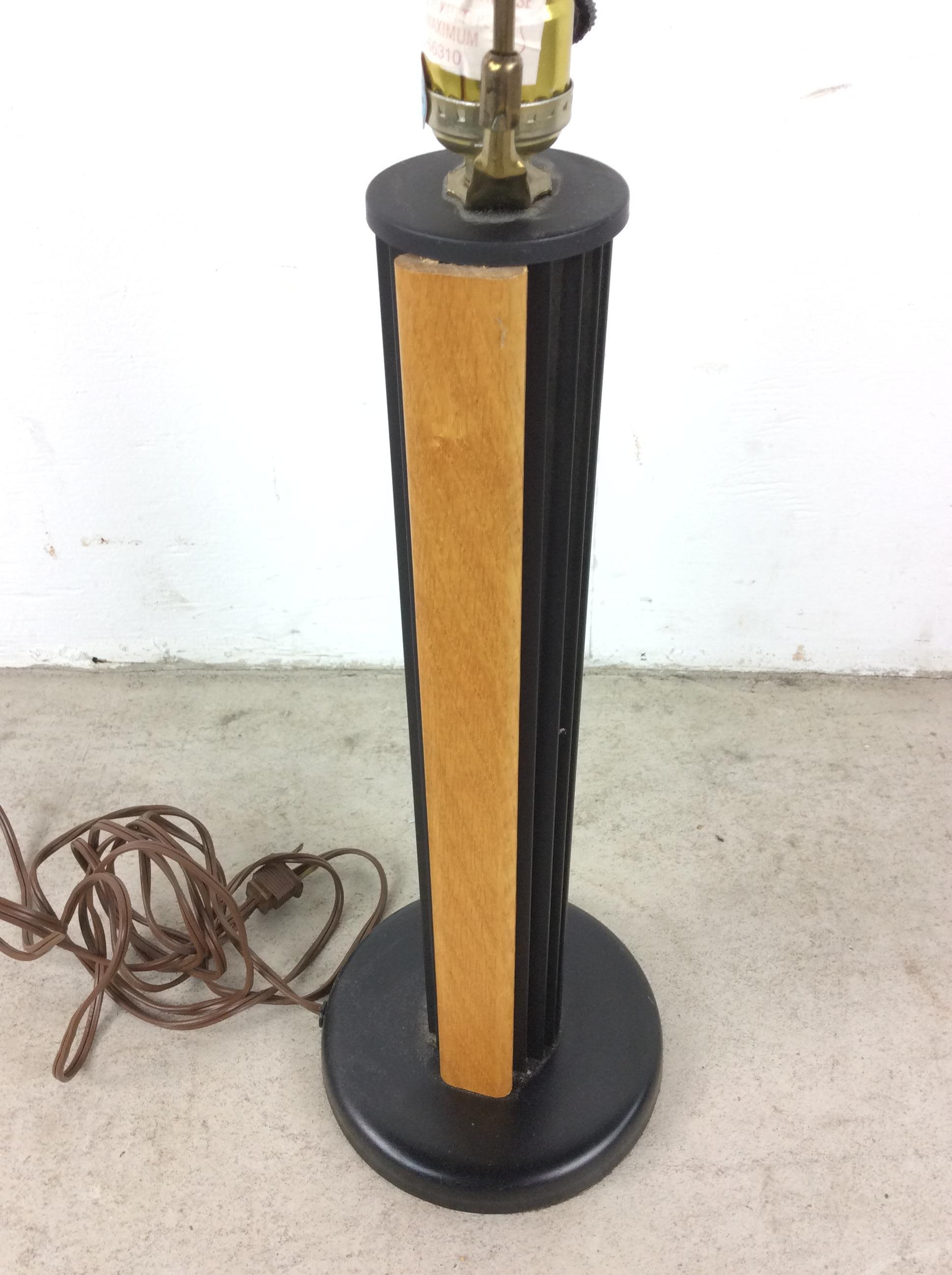 Vintage Postmodern Table Lamp Black with Teak Wood Accent & Empire Shade For Sale 5