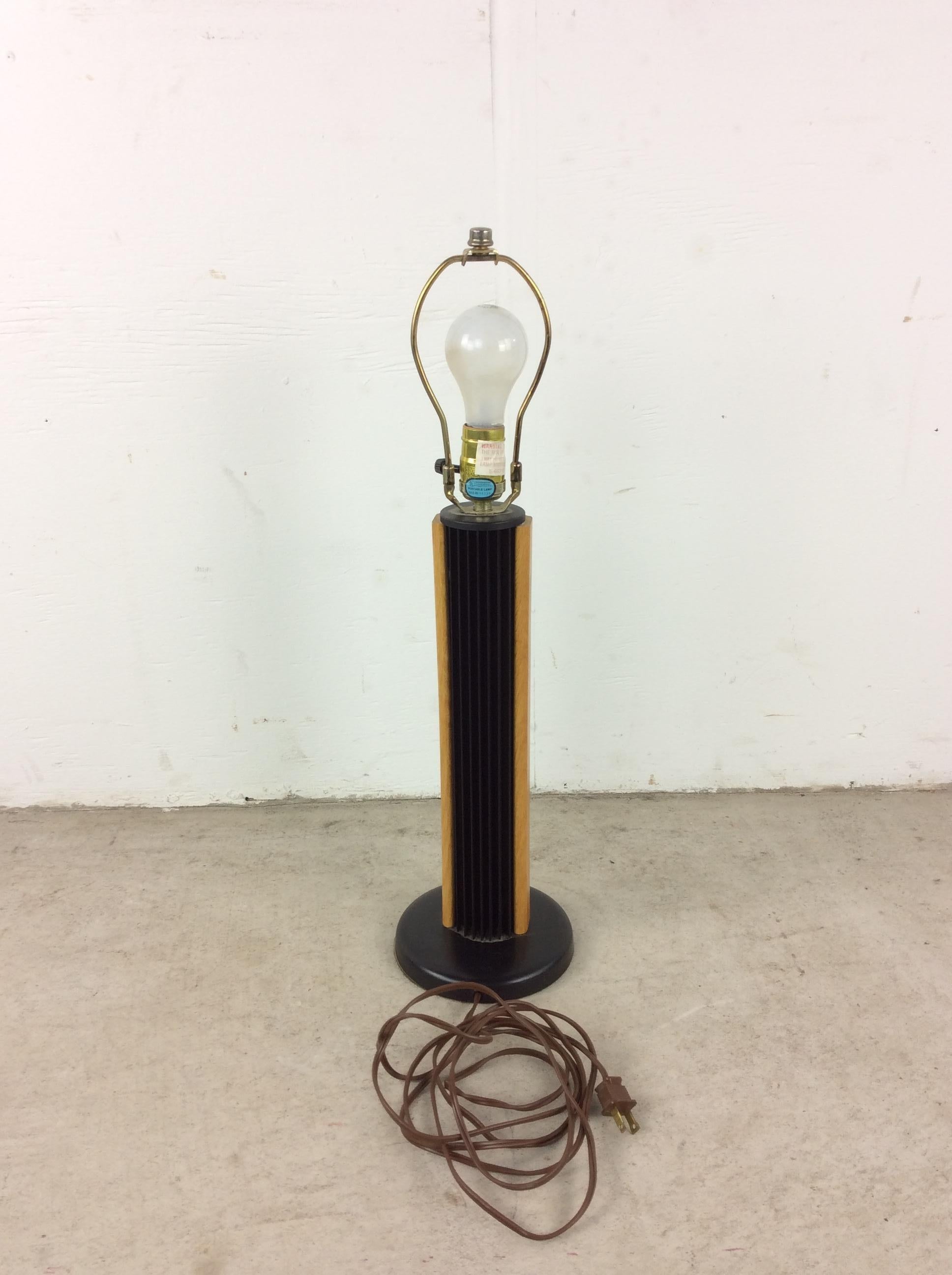 Vintage Postmodern Table Lamp Black with Teak Wood Accent & Empire Shade For Sale 6