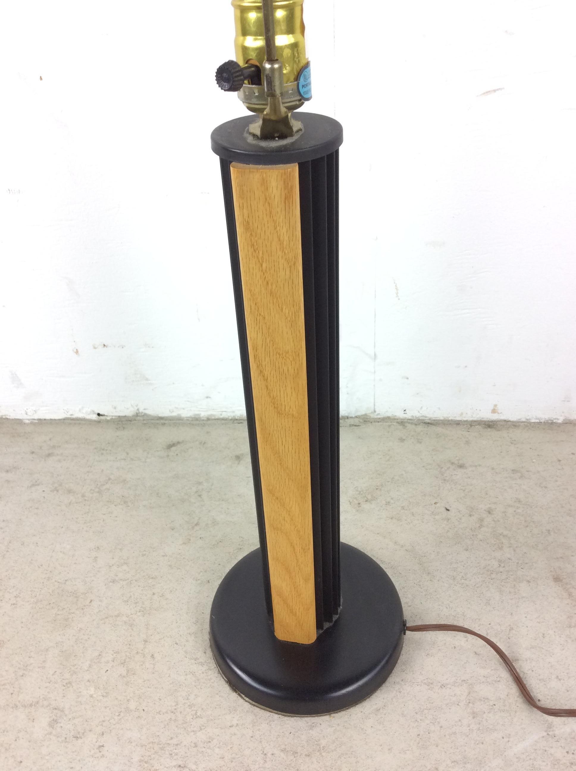 Vintage Postmodern Table Lamp Black with Teak Wood Accent & Empire Shade For Sale 11