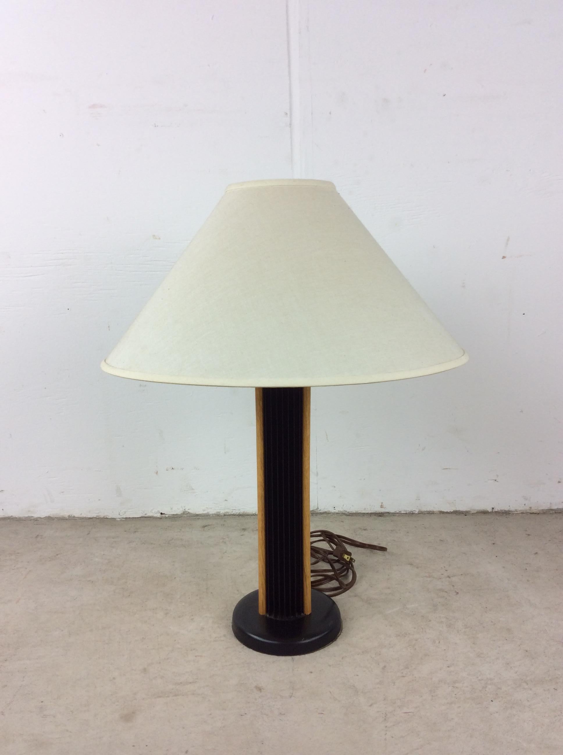 Vintage Postmodern Table Lamp Black with Teak Wood Accent & Empire Shade For Sale 12